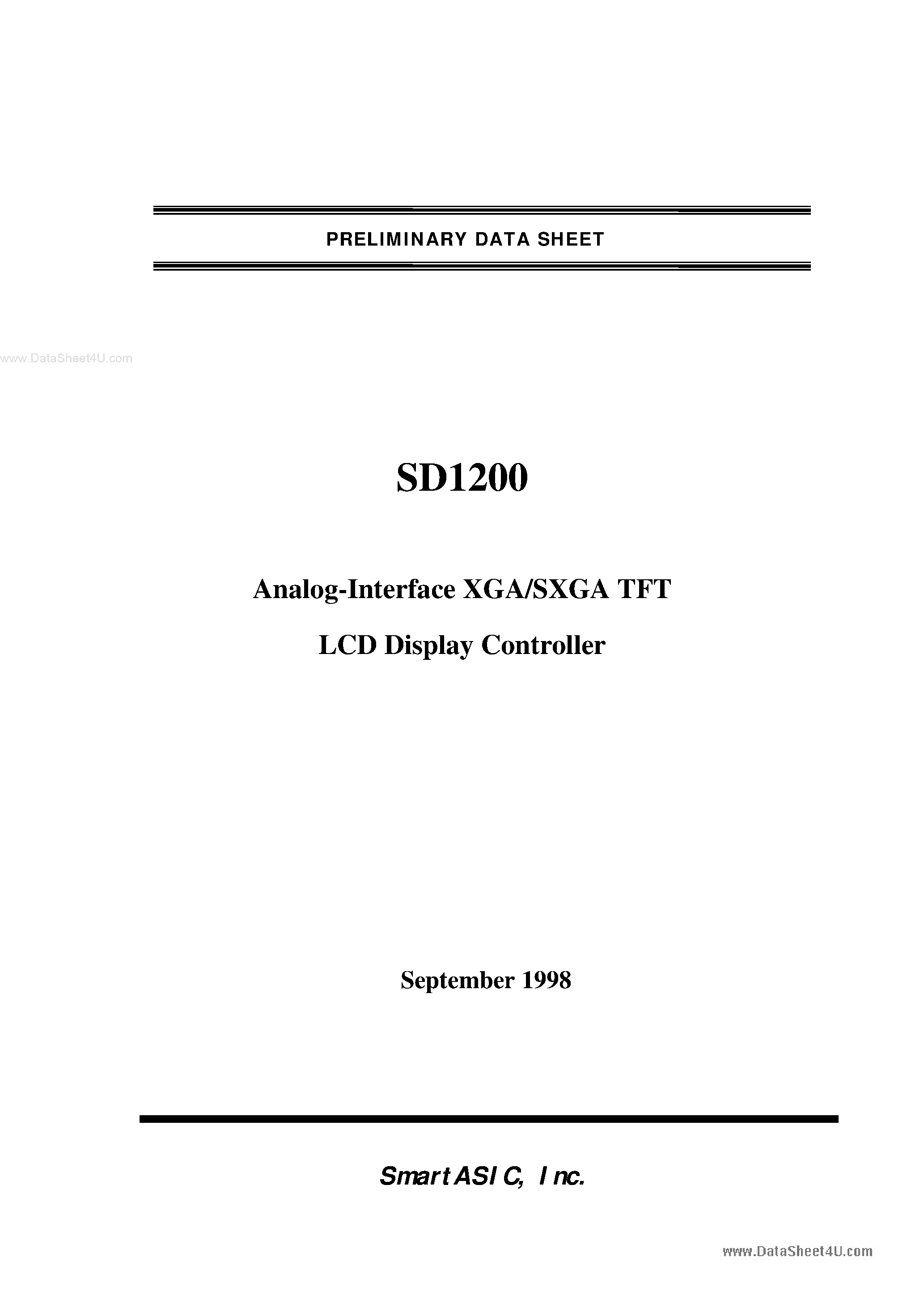 Datasheet SD1200 - Analog-Interface XGA/SXGA TFT LCD Display Controller page 1