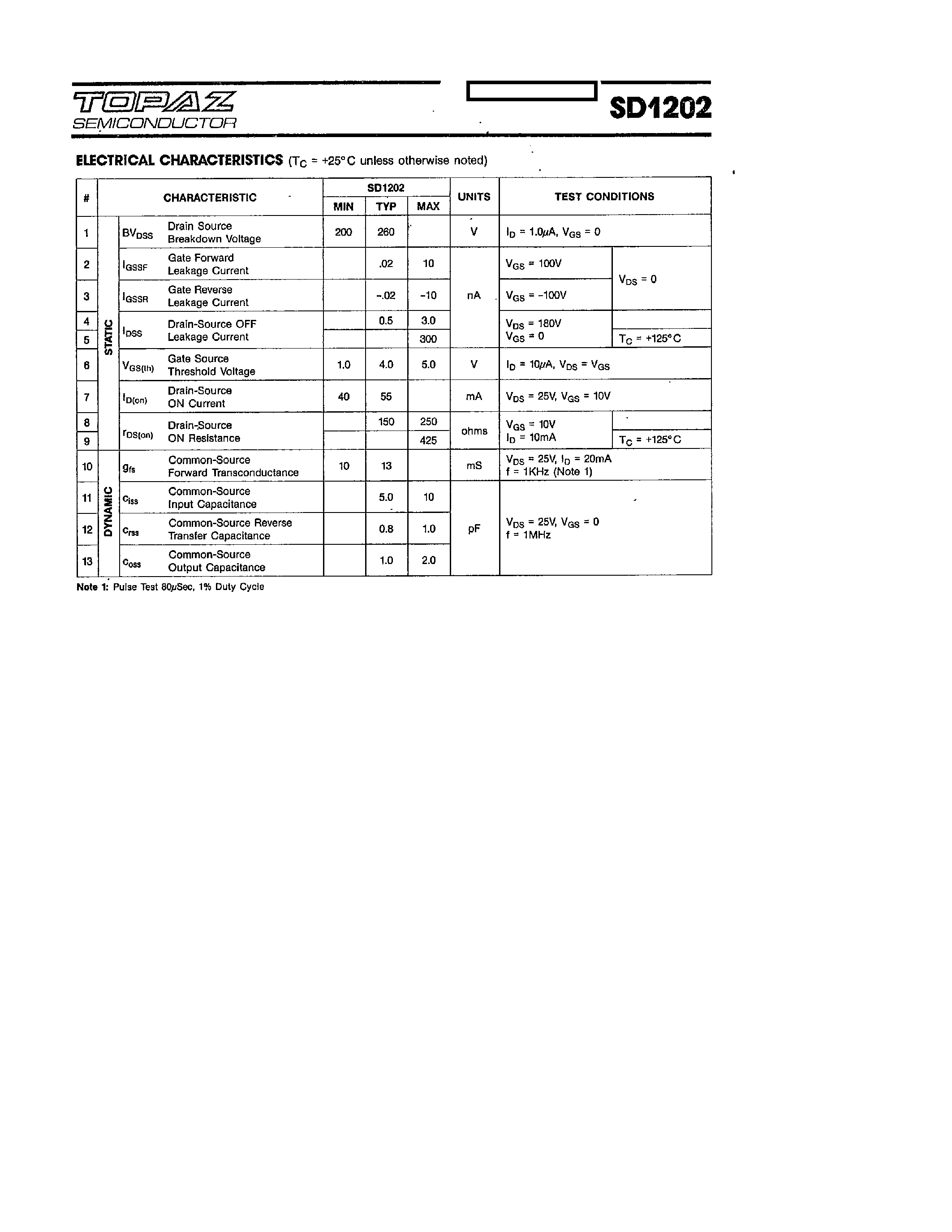 Datasheet SD1202 - N-CHANNEL ENHANCEMENT - MODE HIGH - VOLTAGE D-MOS FETS page 2