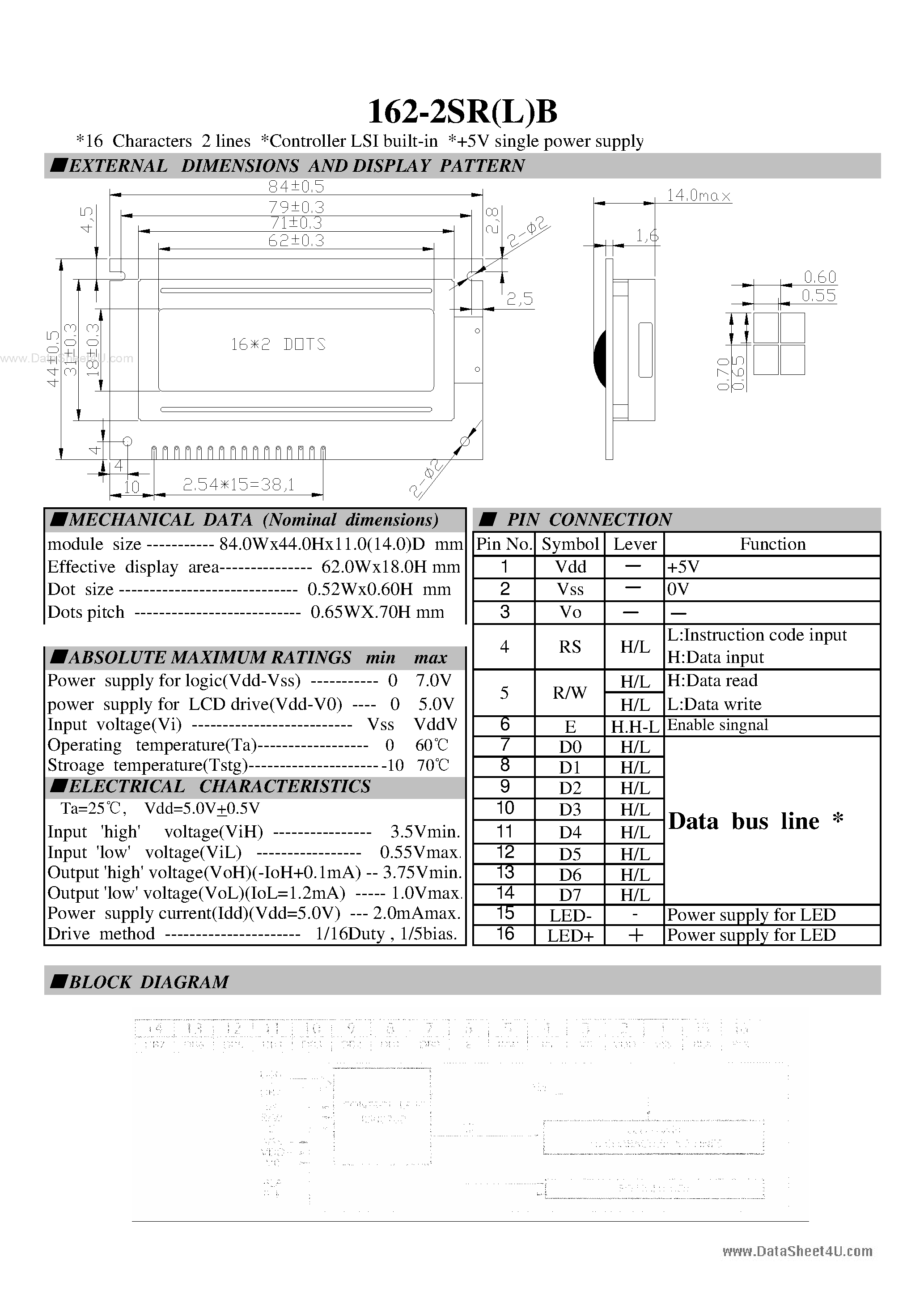 Datasheet RT162-2SR(L)B - LCD Module page 1