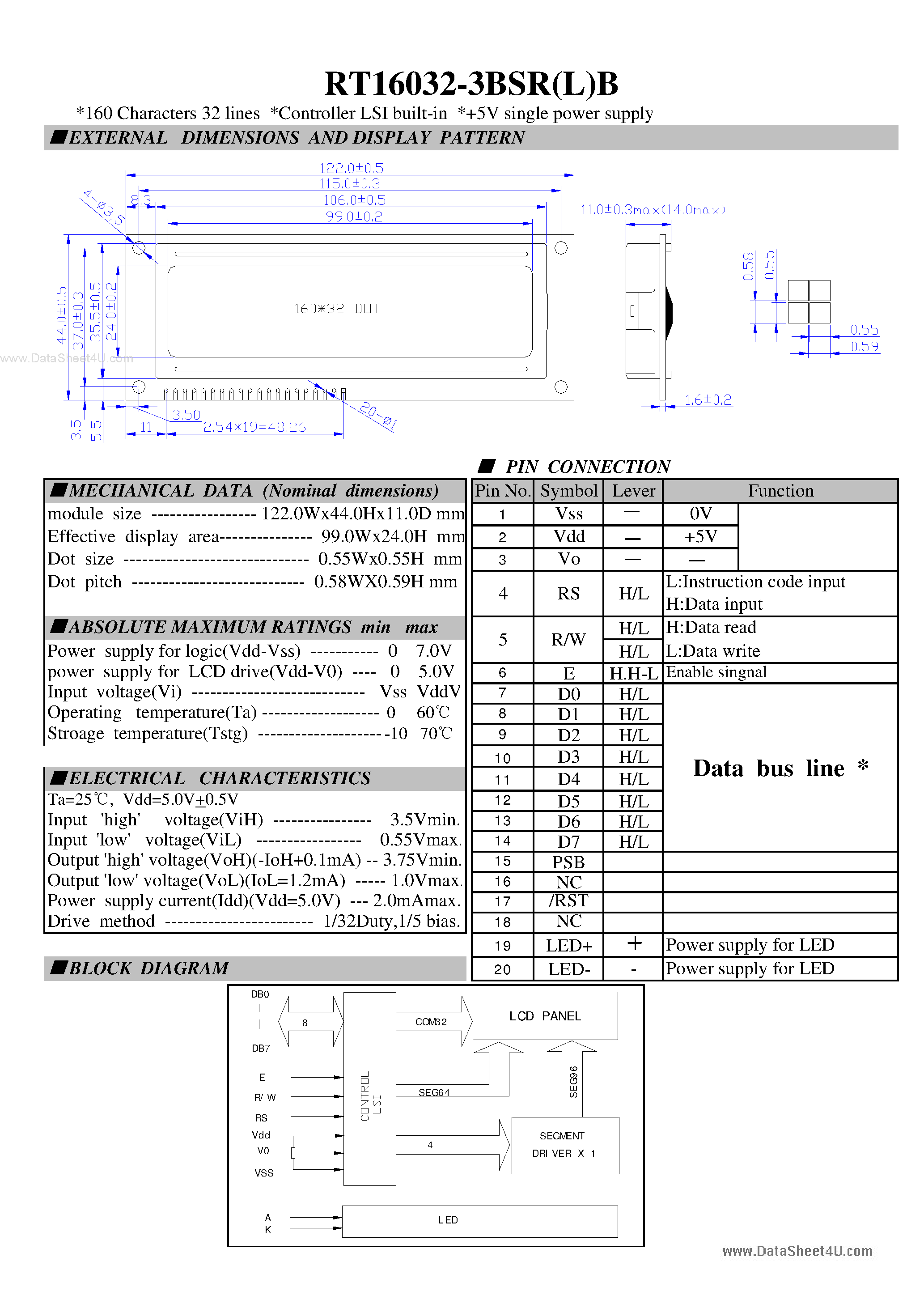 Datasheet RT16032-3BSR(L)B - LCD Module page 1