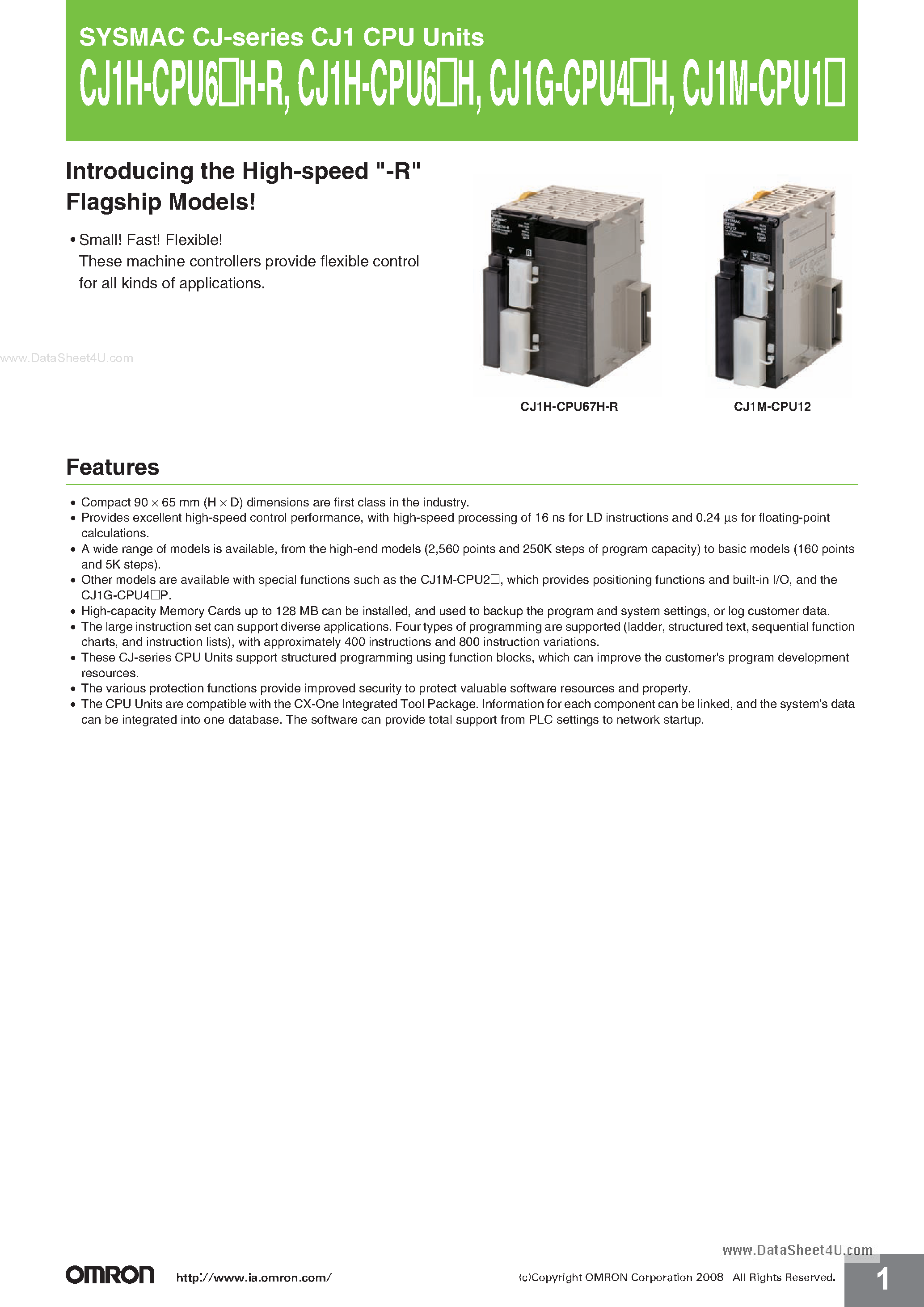 Datasheet CJ1G-CPU4xH - CPUs page 1