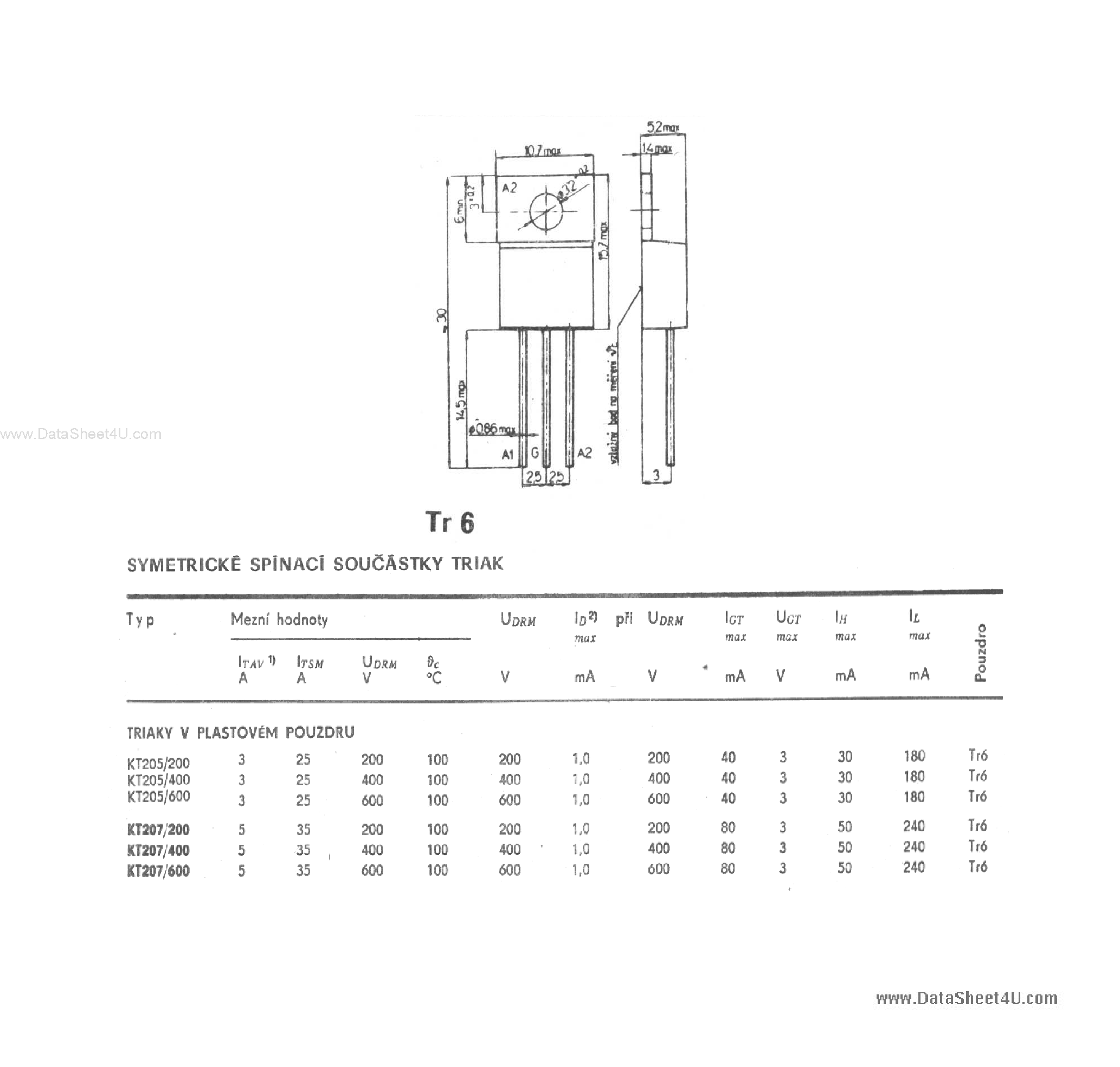 Даташит KT205 - (KT205 / KT207) Symmetrical Multilayer Switching Device Triac страница 1