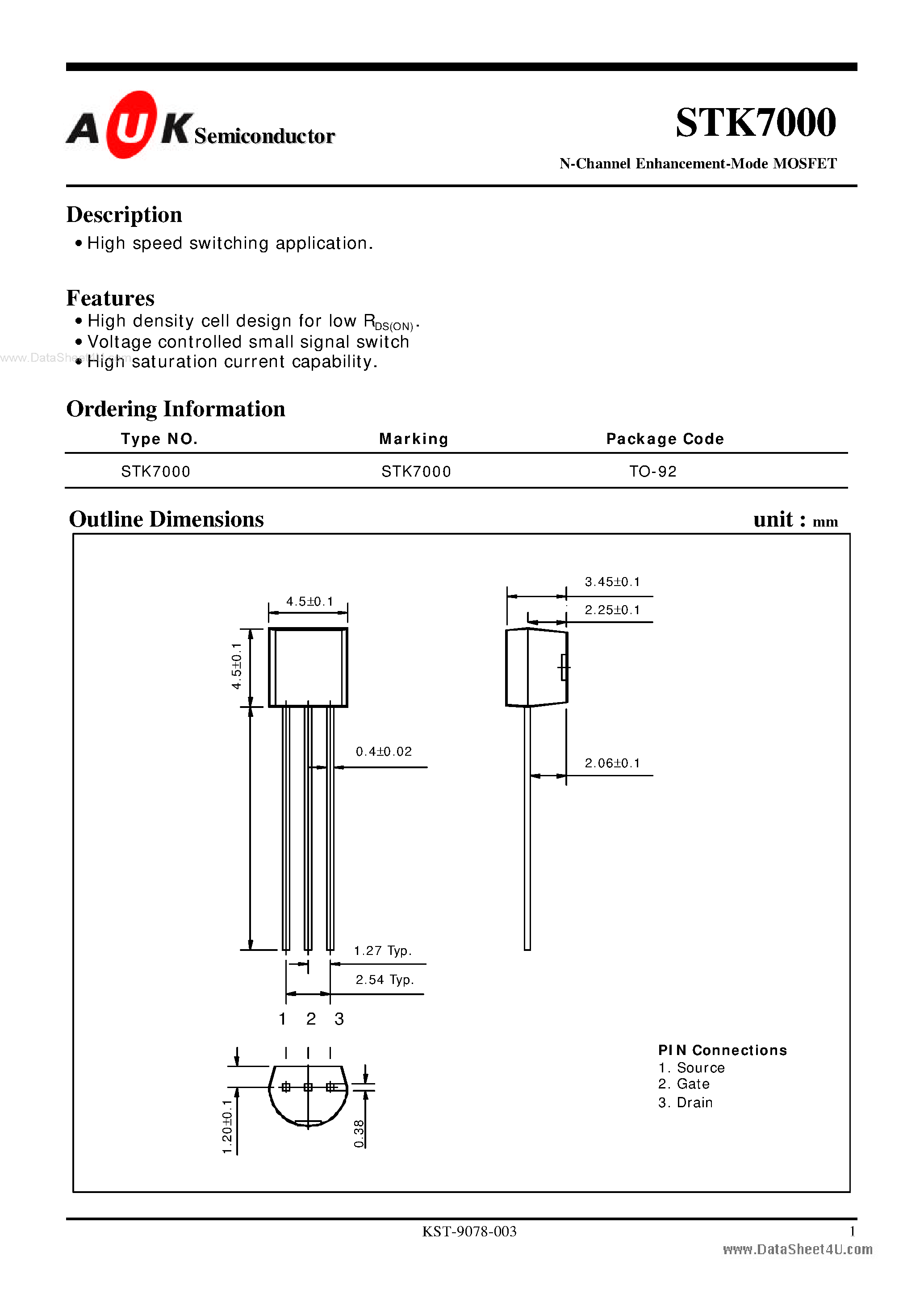 Datasheet STK7000 - N-Channel Enhancement-Mode MOSFET page 1