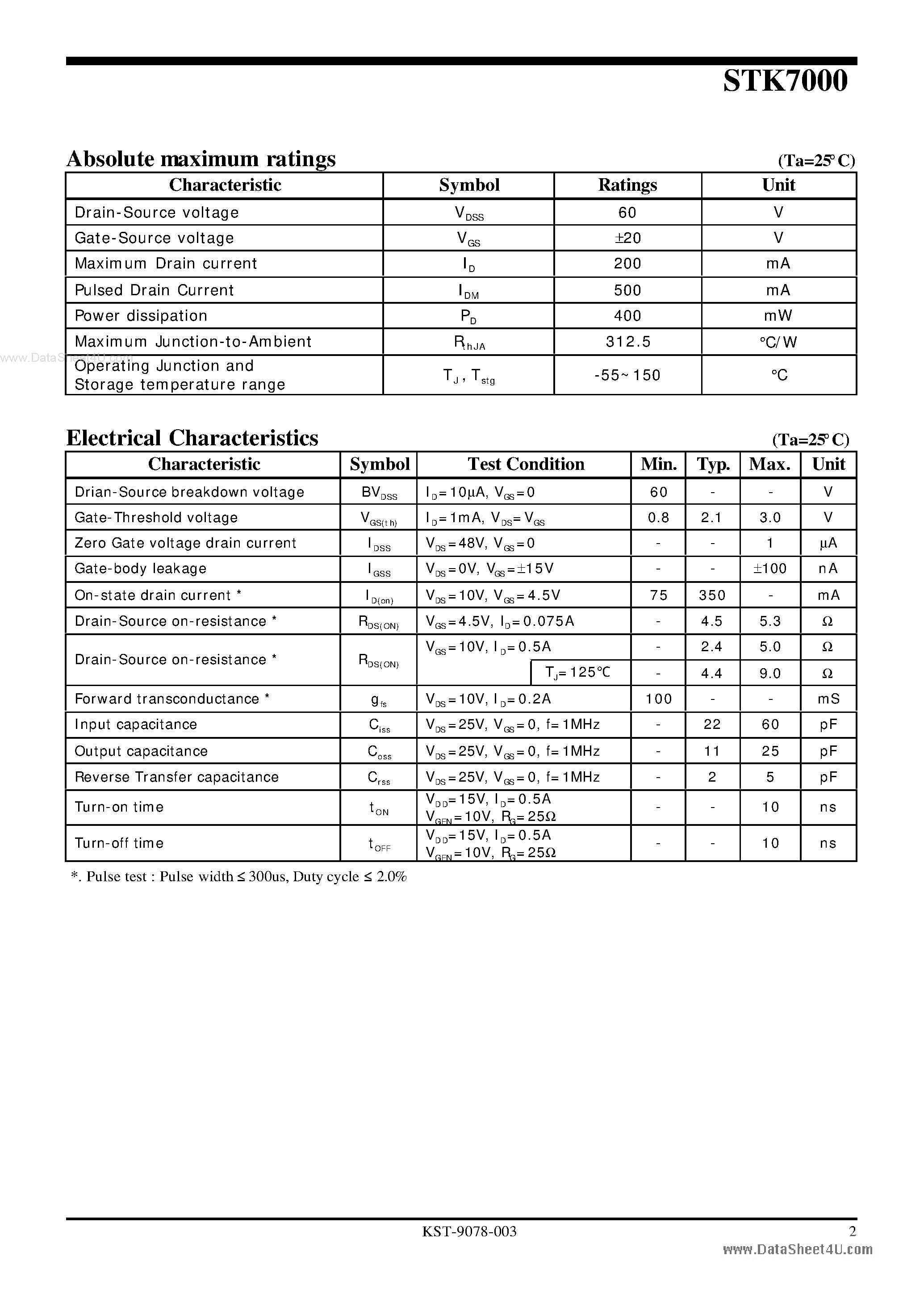 Datasheet STK7000 - N-Channel Enhancement-Mode MOSFET page 2