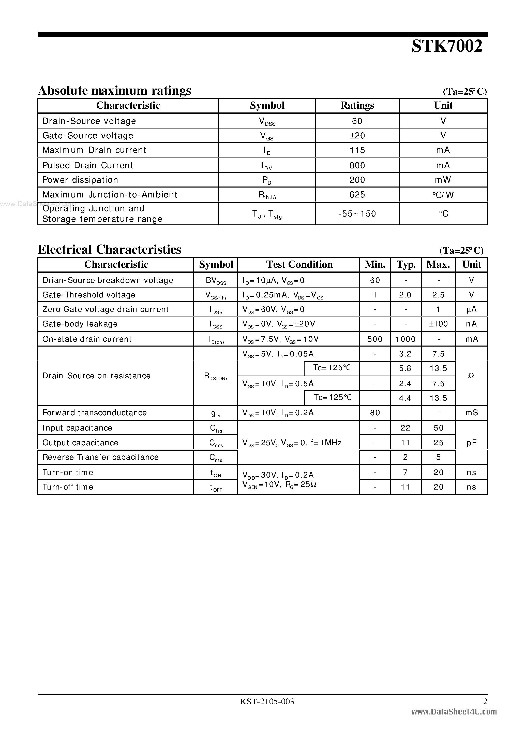 Datasheet STK7002 - N-Channel Enhancement-Mode MOSFET page 2