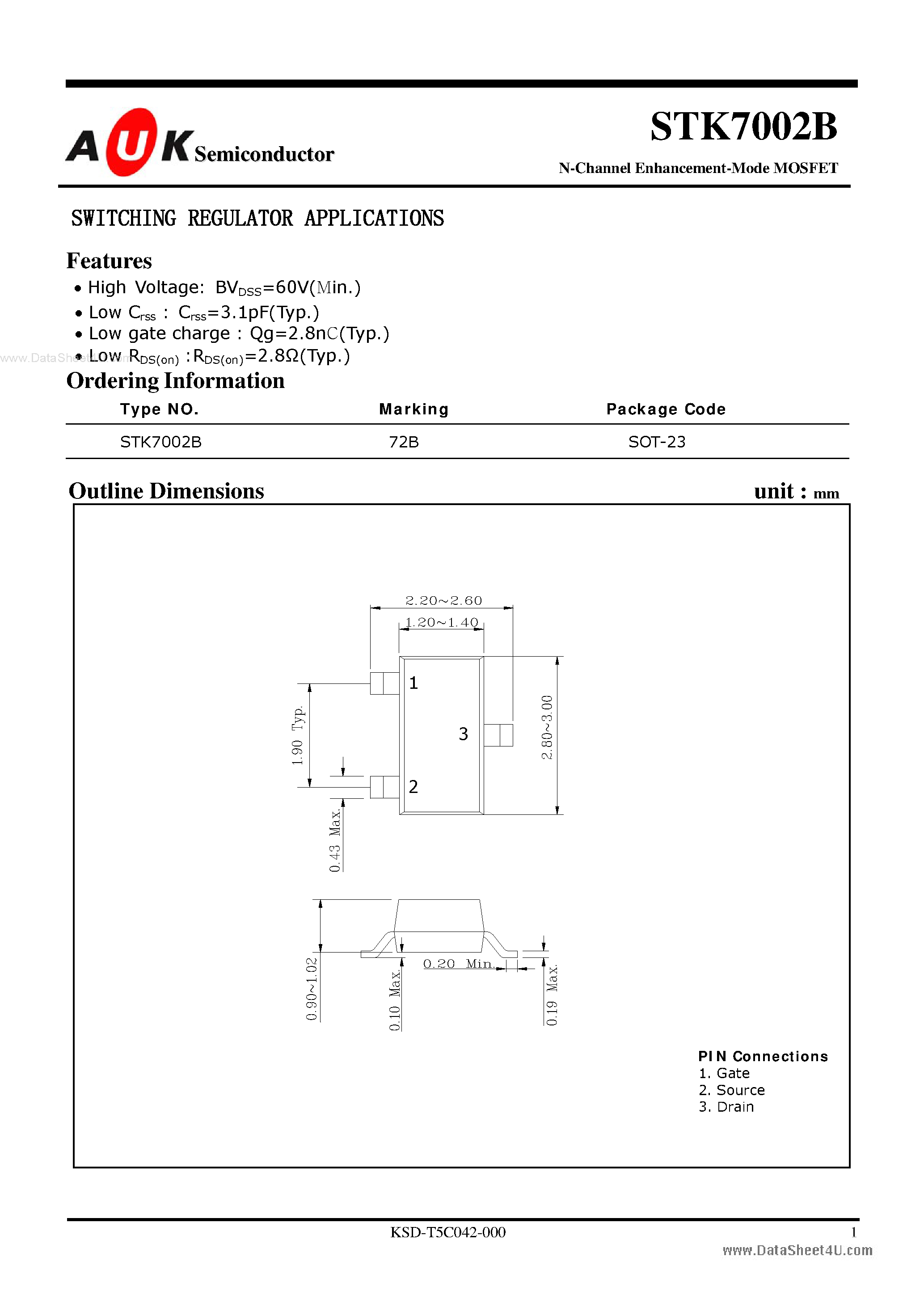 Datasheet STK7002B - N-Channel Enhancement-Mode MOSFET page 1