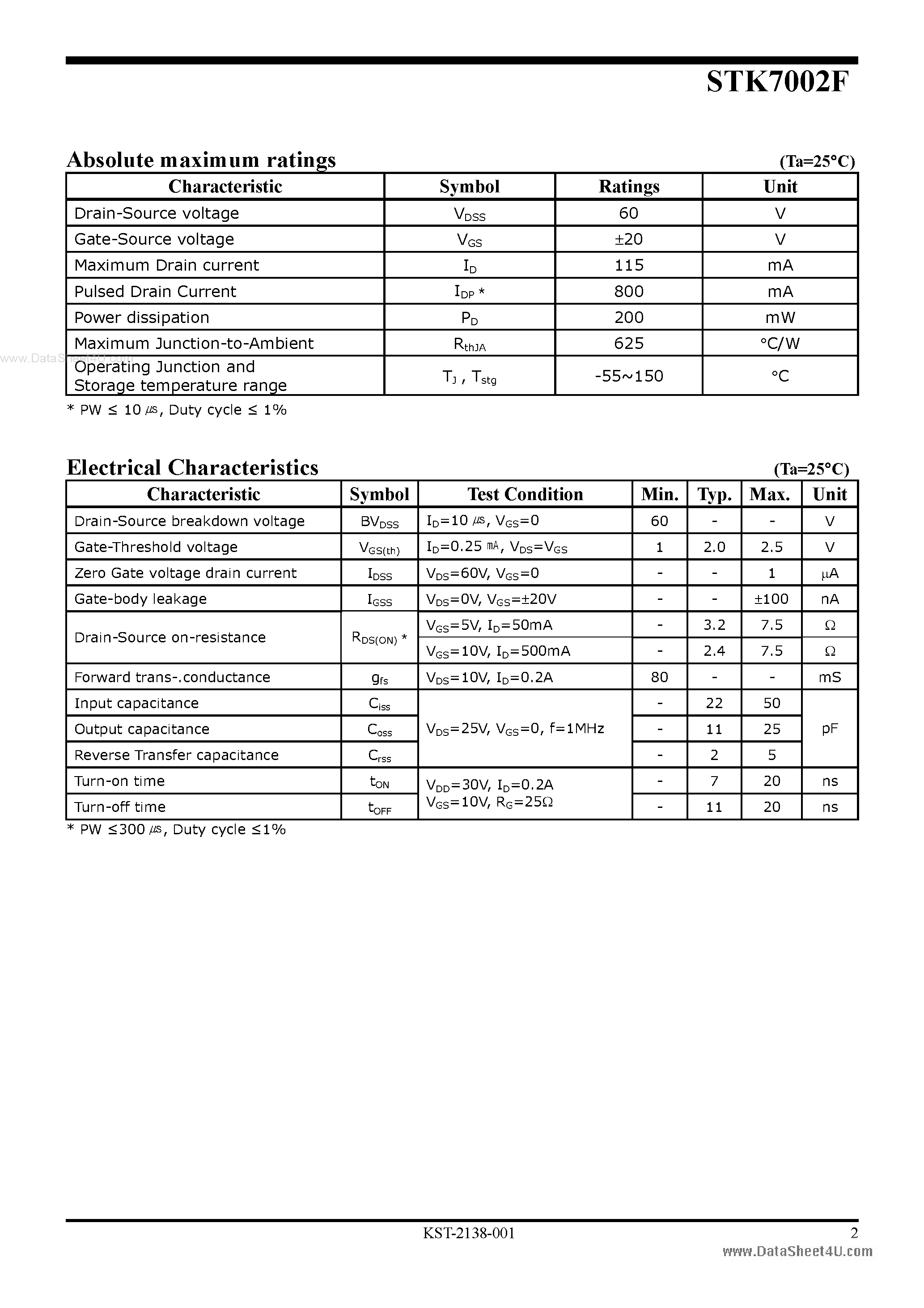 Datasheet STK7002F - N-Channel Enhancement-Mode MOSFET page 2