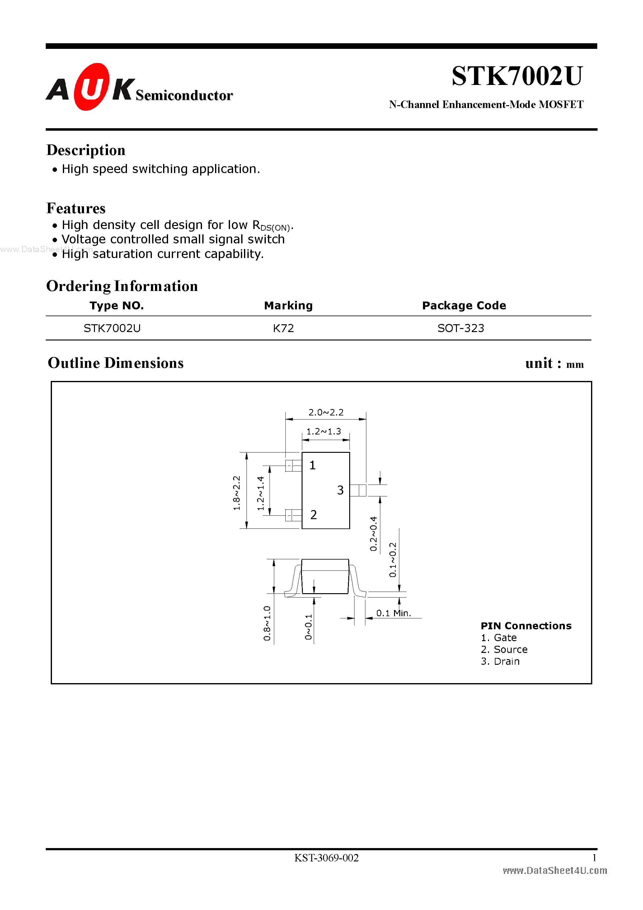 Datasheet STK7002U - N-Channel Enhancement-Mode MOSFET page 1