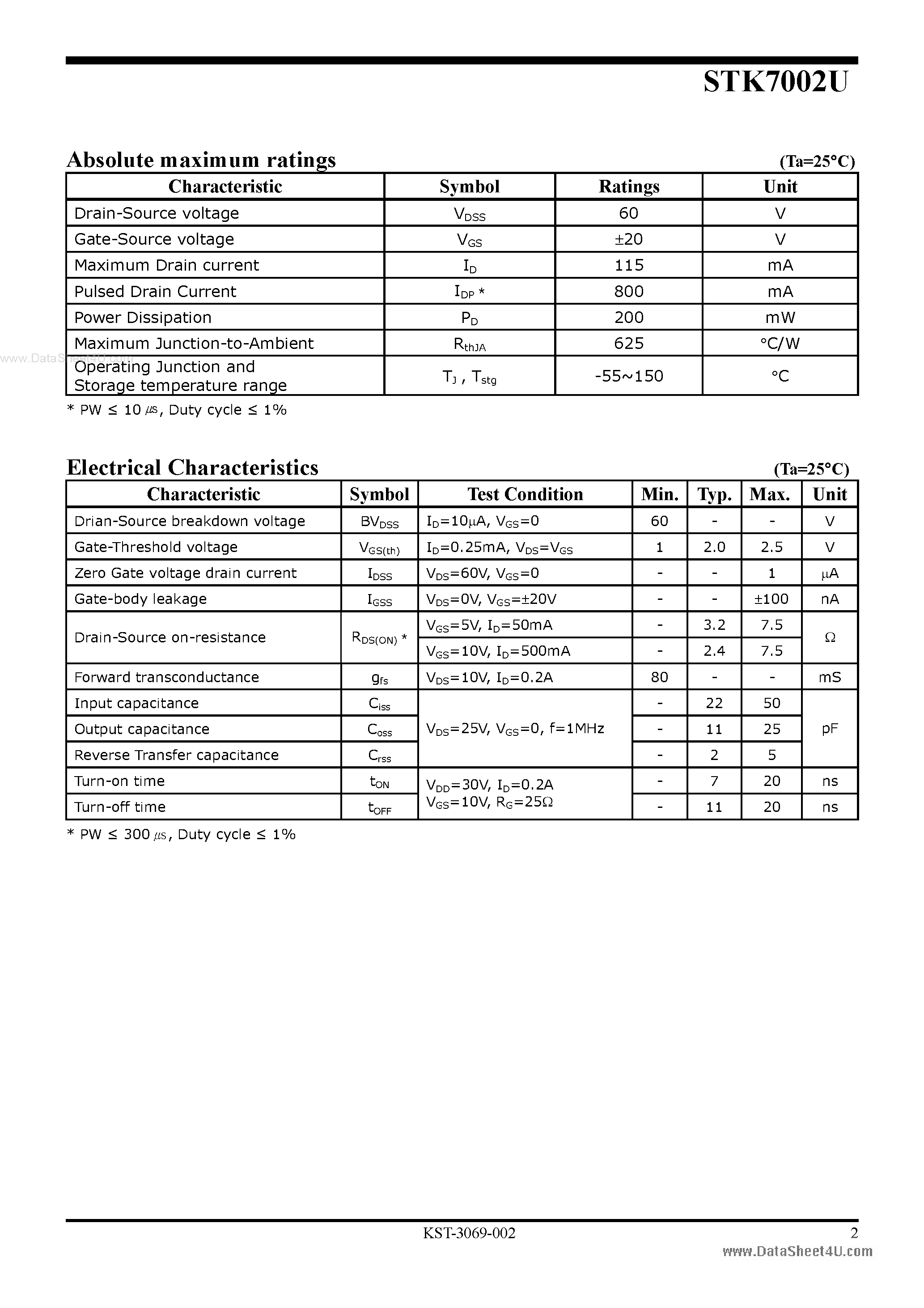 Datasheet STK7002U - N-Channel Enhancement-Mode MOSFET page 2