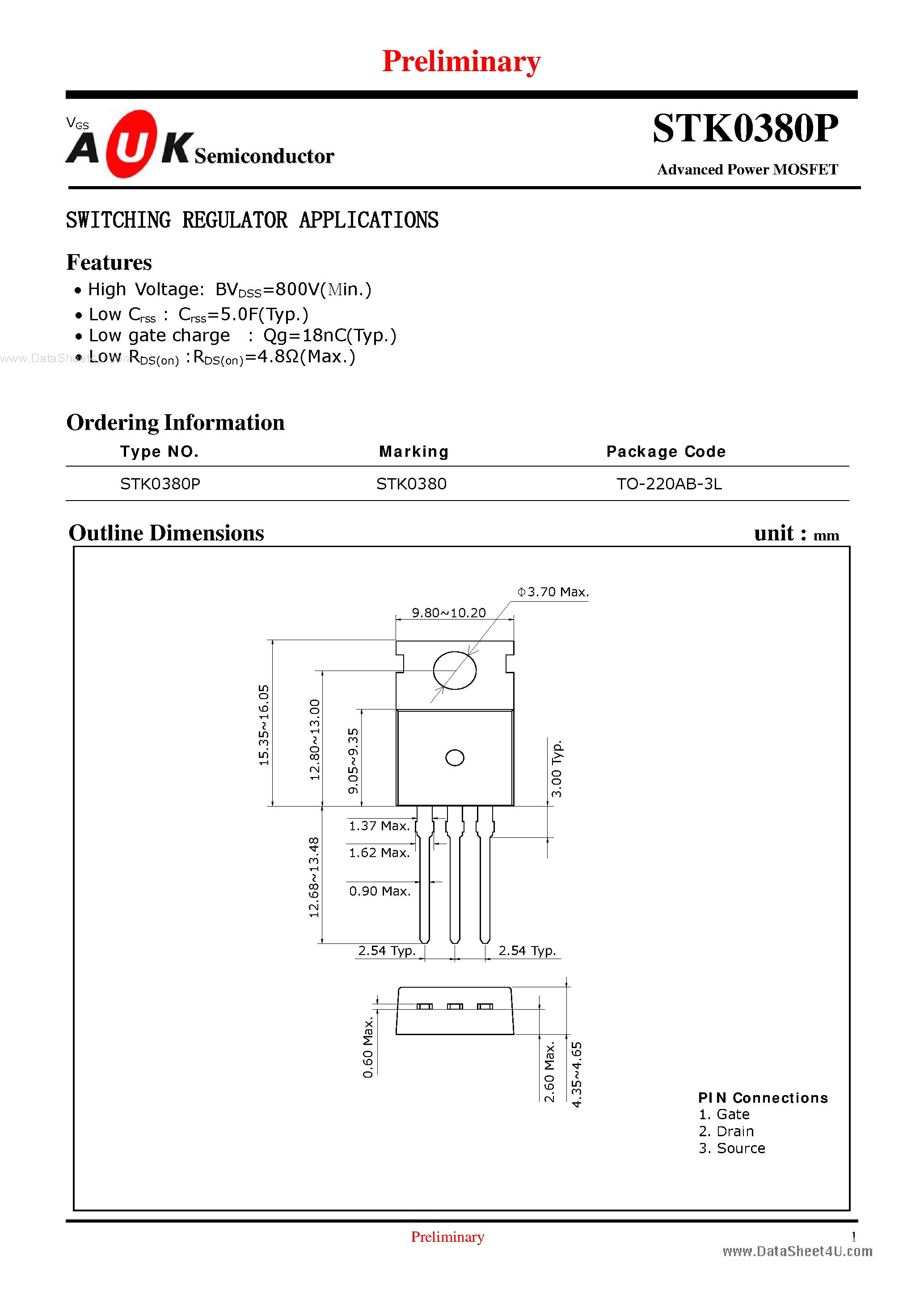 Datasheet STK0380P - Advanced Power MOSFET page 1