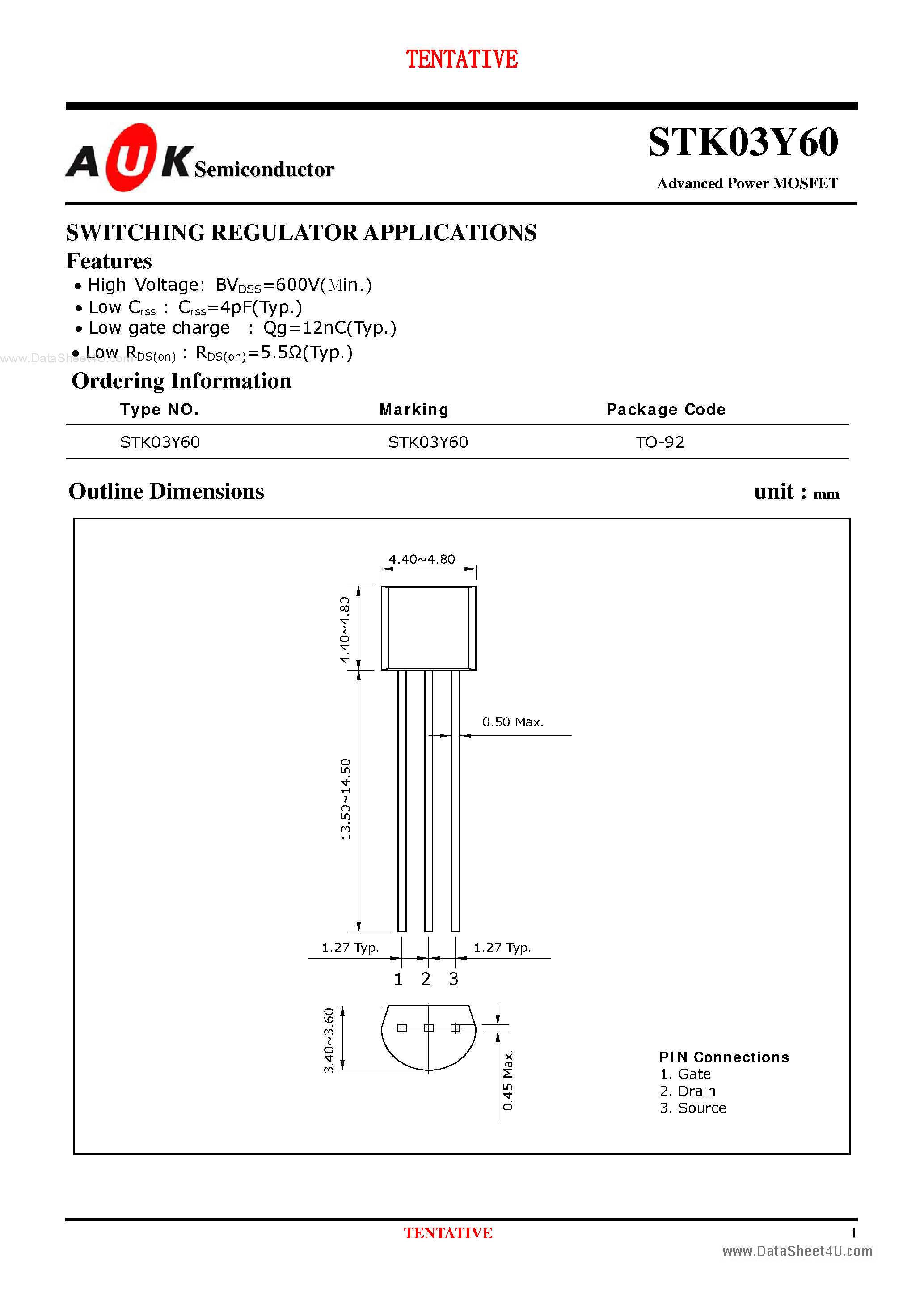 Datasheet STK03Y60 - Advanced Power MOSFET page 1