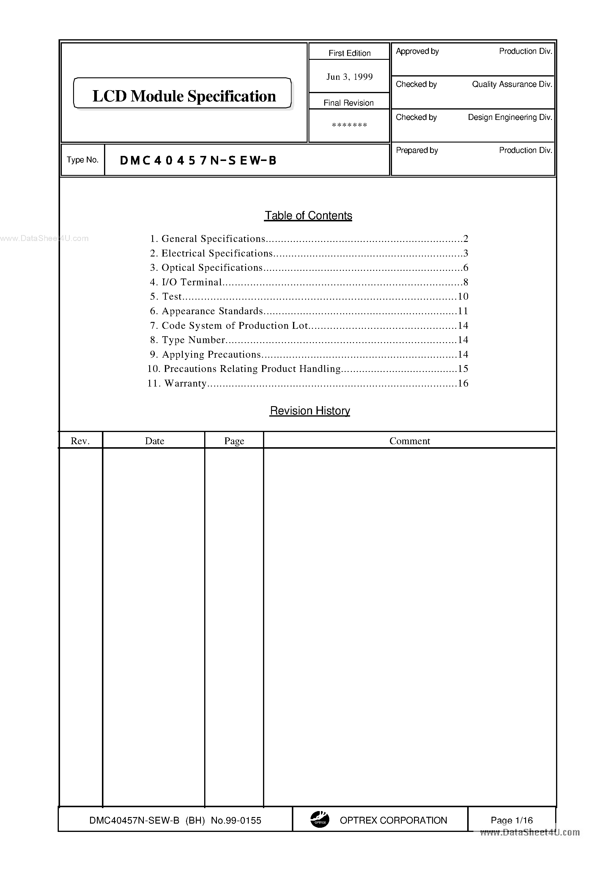 Datasheet DMC40457N-SEW-B - LCD Module page 1