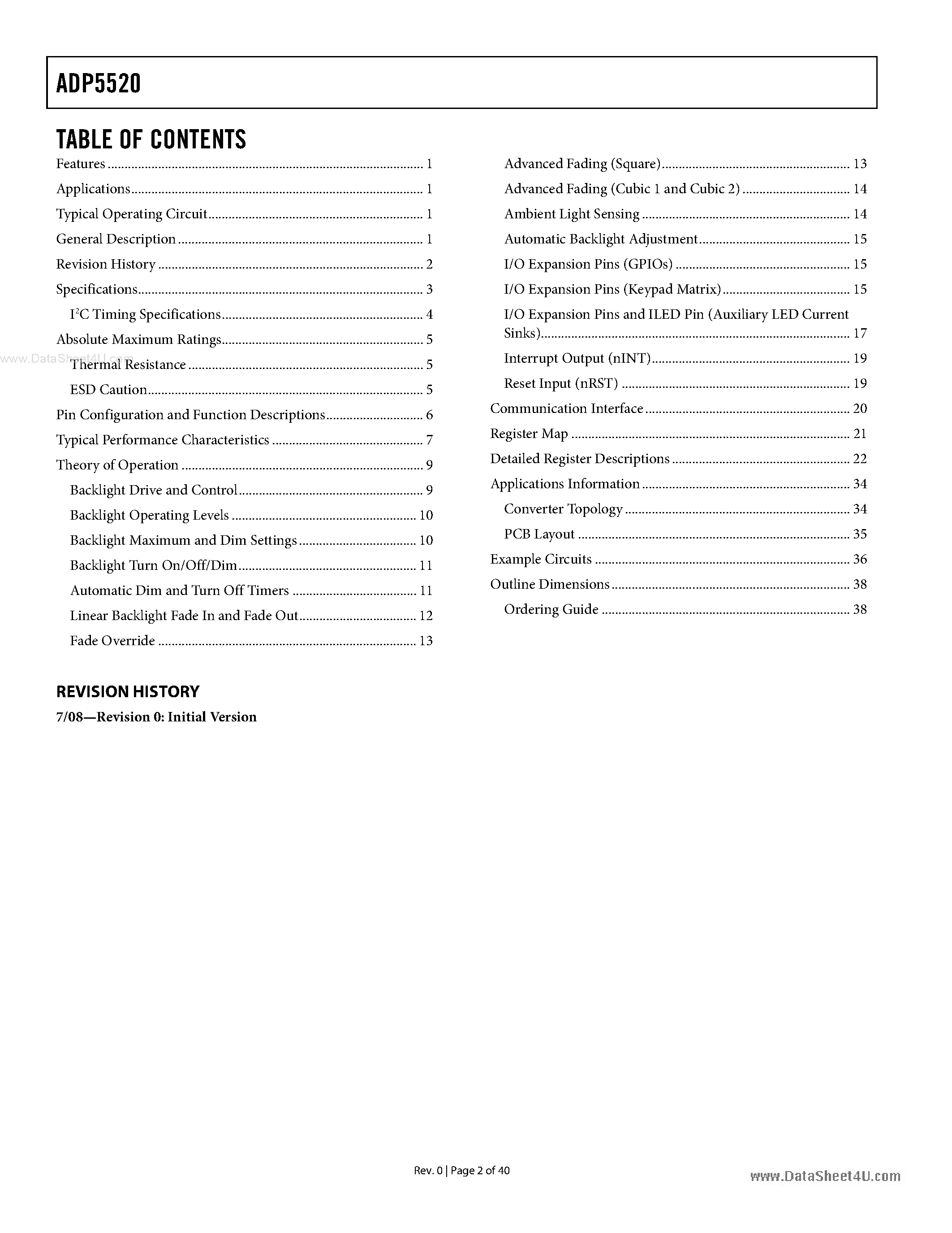 Datasheet ADP5520 - Backlight Driver page 2