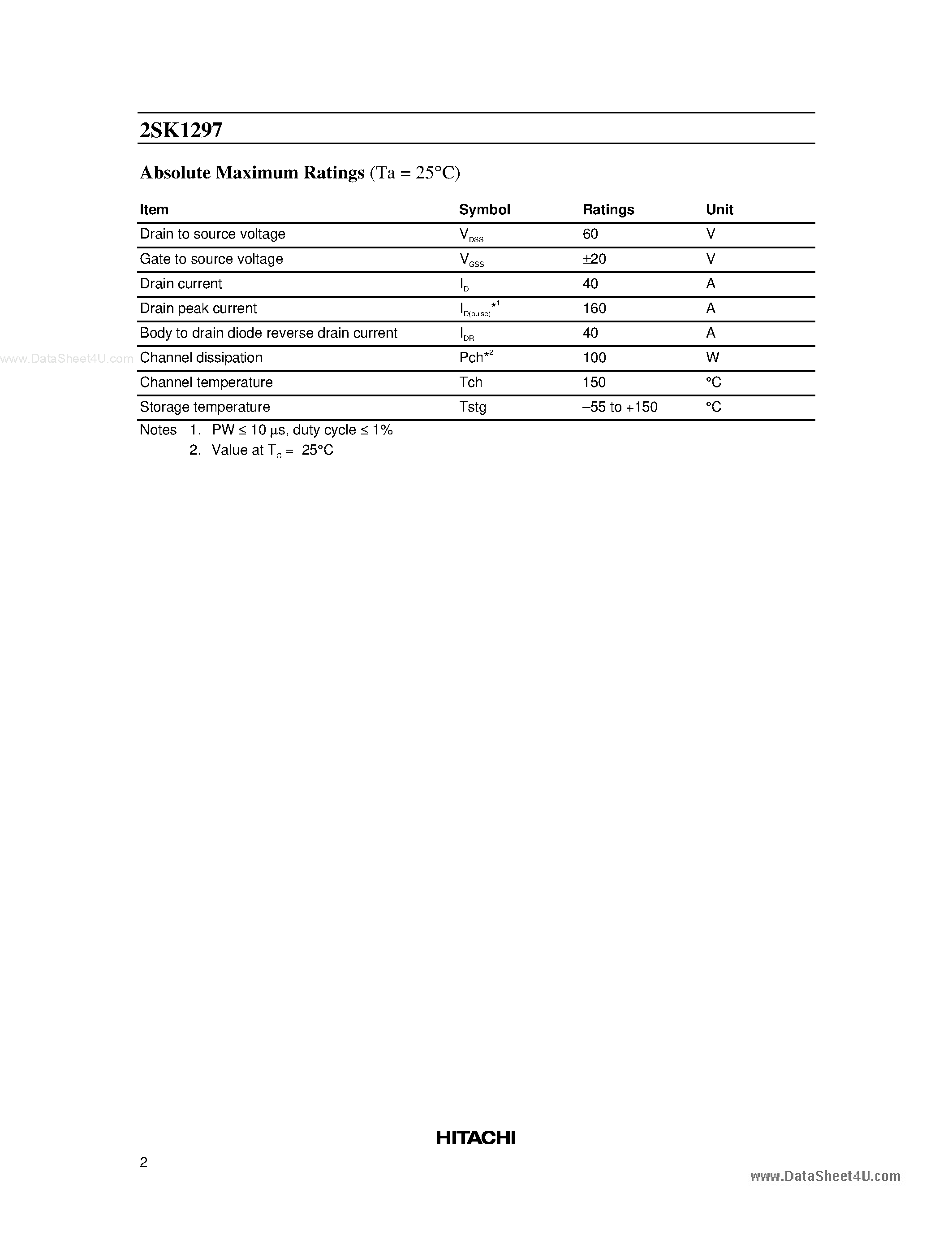 Datasheet 2SK1297 - Silicon N-Channel MOS FET page 2