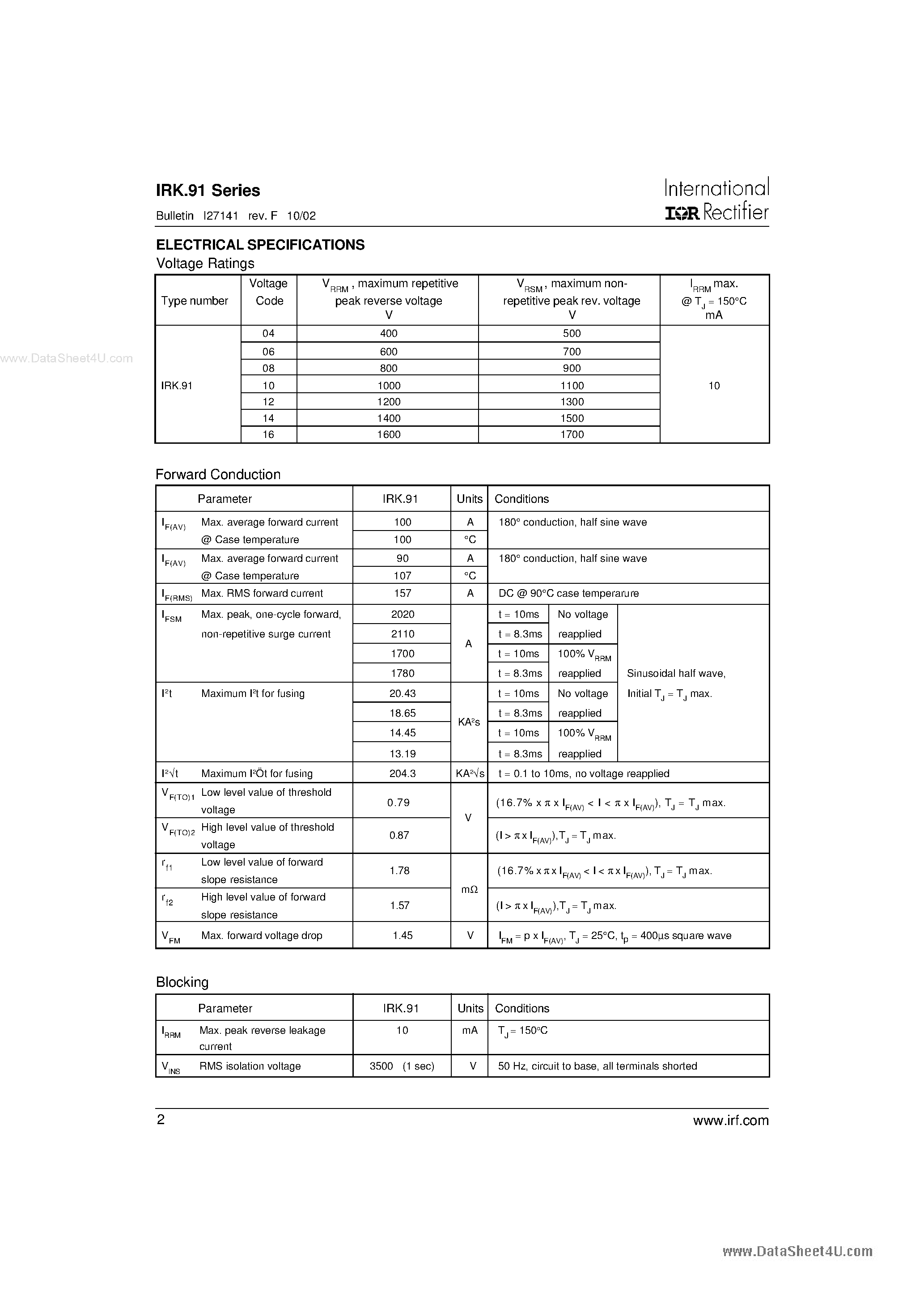 Datasheet IRKC91 - (IRKx91) ADD-A-pak GEN V Power Modules page 2