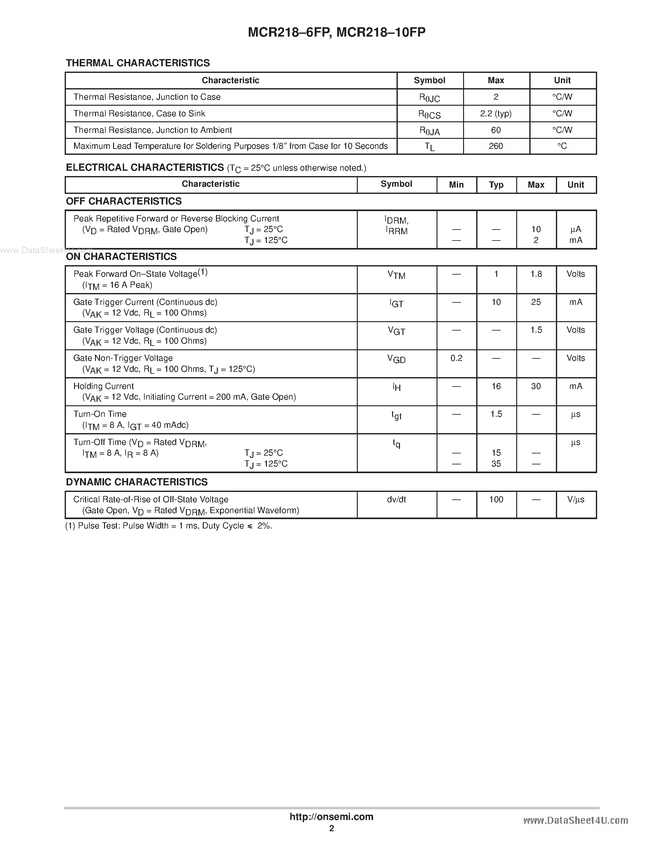 Даташит MCR218-10FP - Silicon Controlled Rectifier страница 2