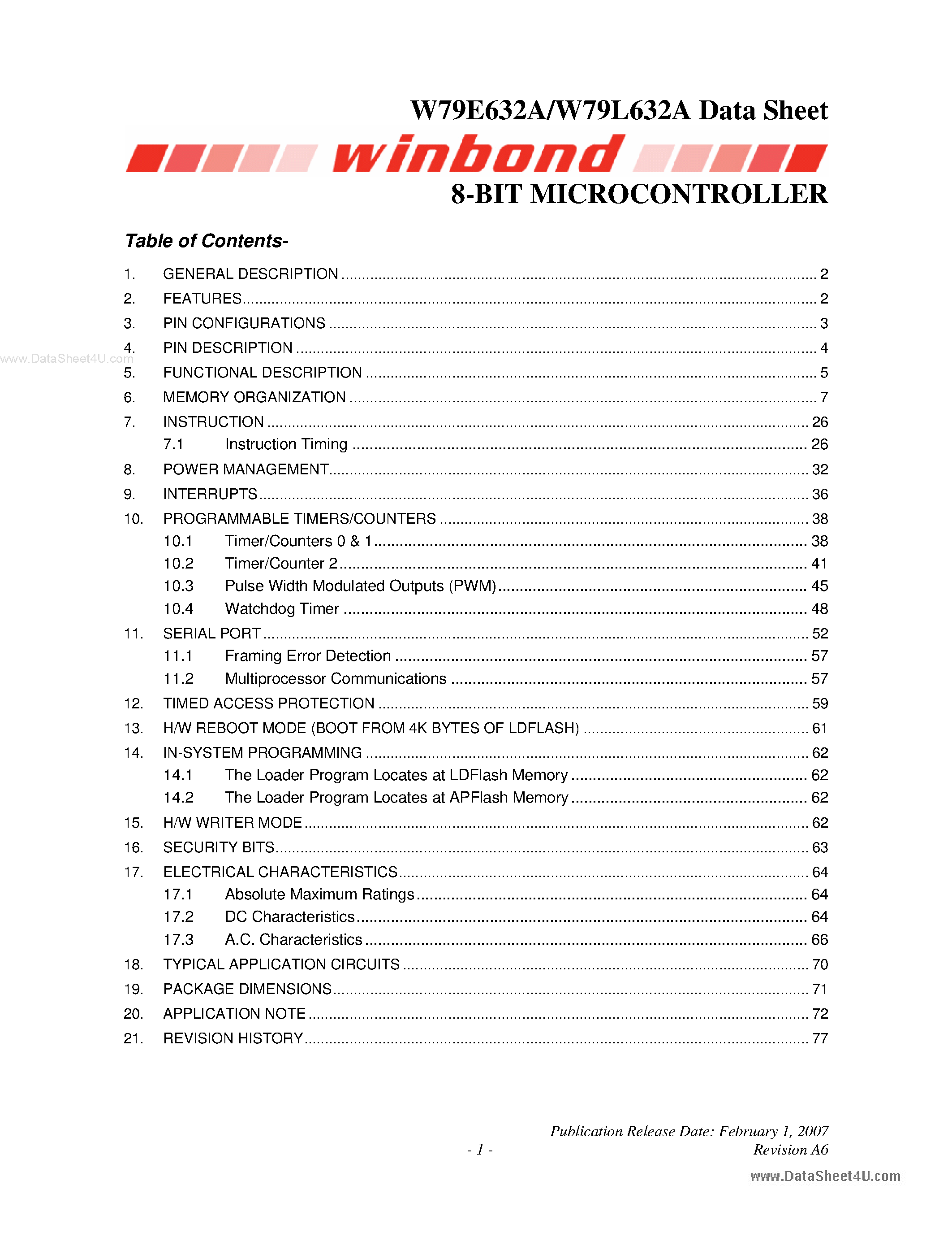 Даташит W79E632A - 8-Bit Microcontroller страница 1