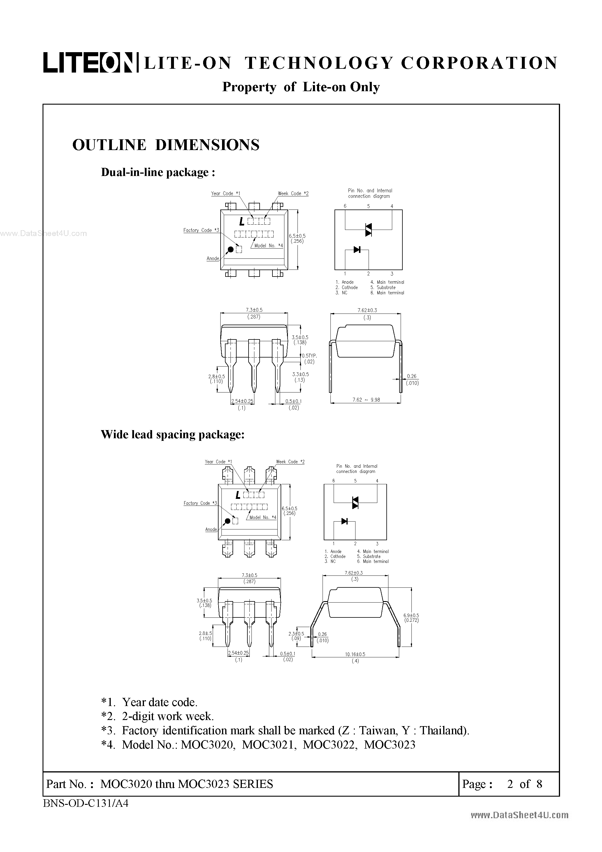 Даташит MOC3021 - (MOC3021 - MOC3023) 6pin DIP photocoupler страница 2