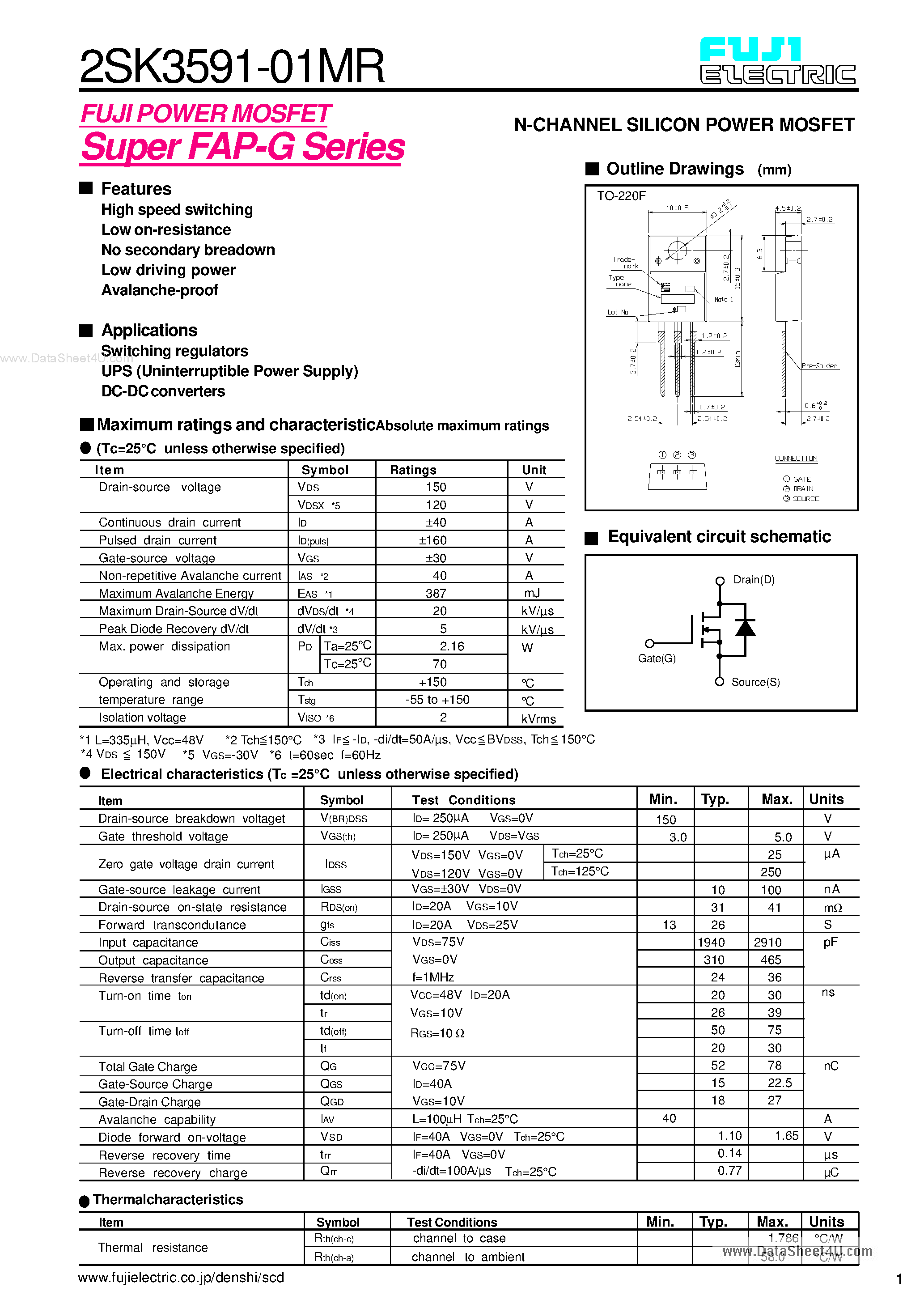 Даташит K3591 - Search -----> 2SK3591-01MR страница 1