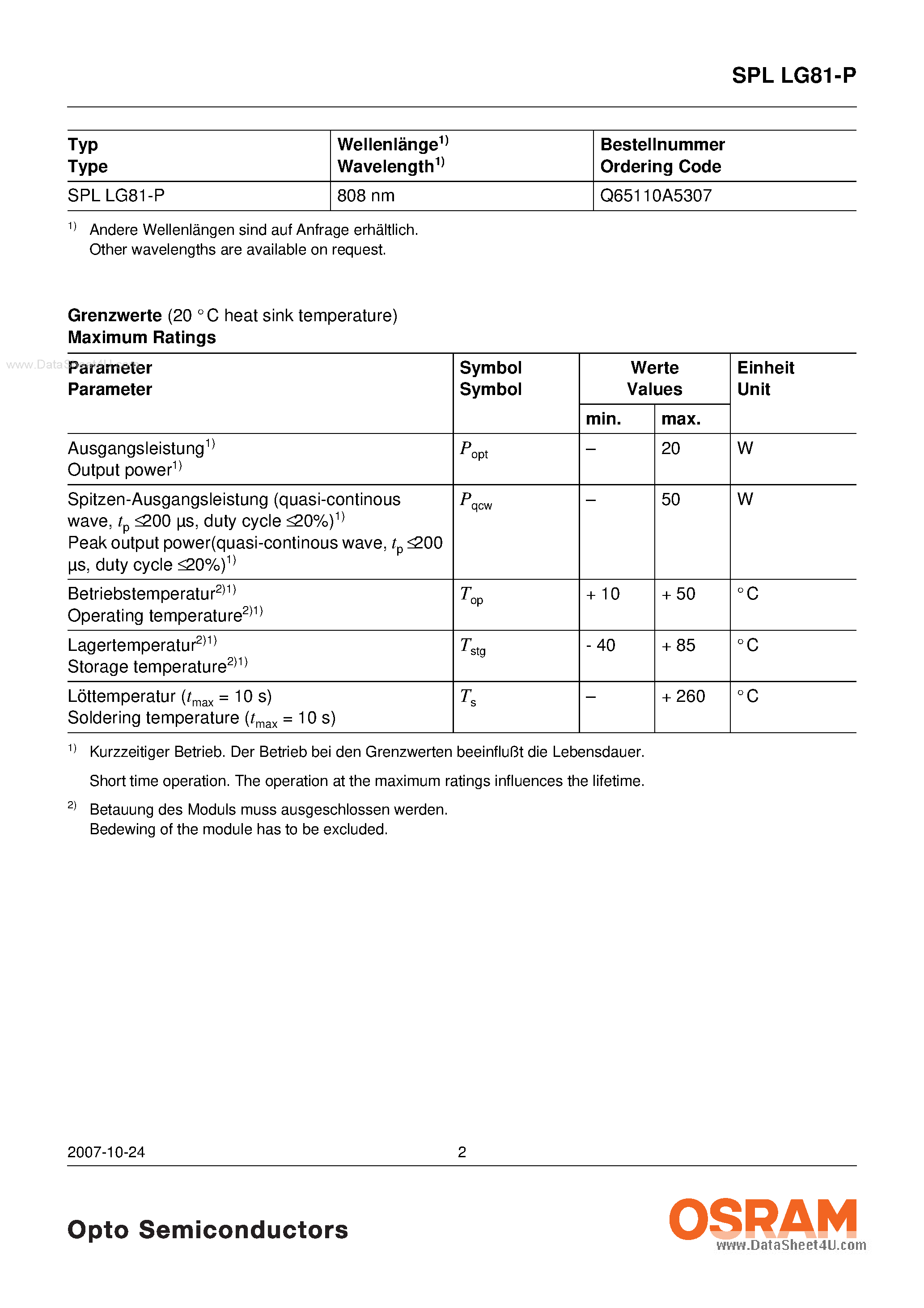 Даташит SPLLG81-P - Laser Diode страница 2