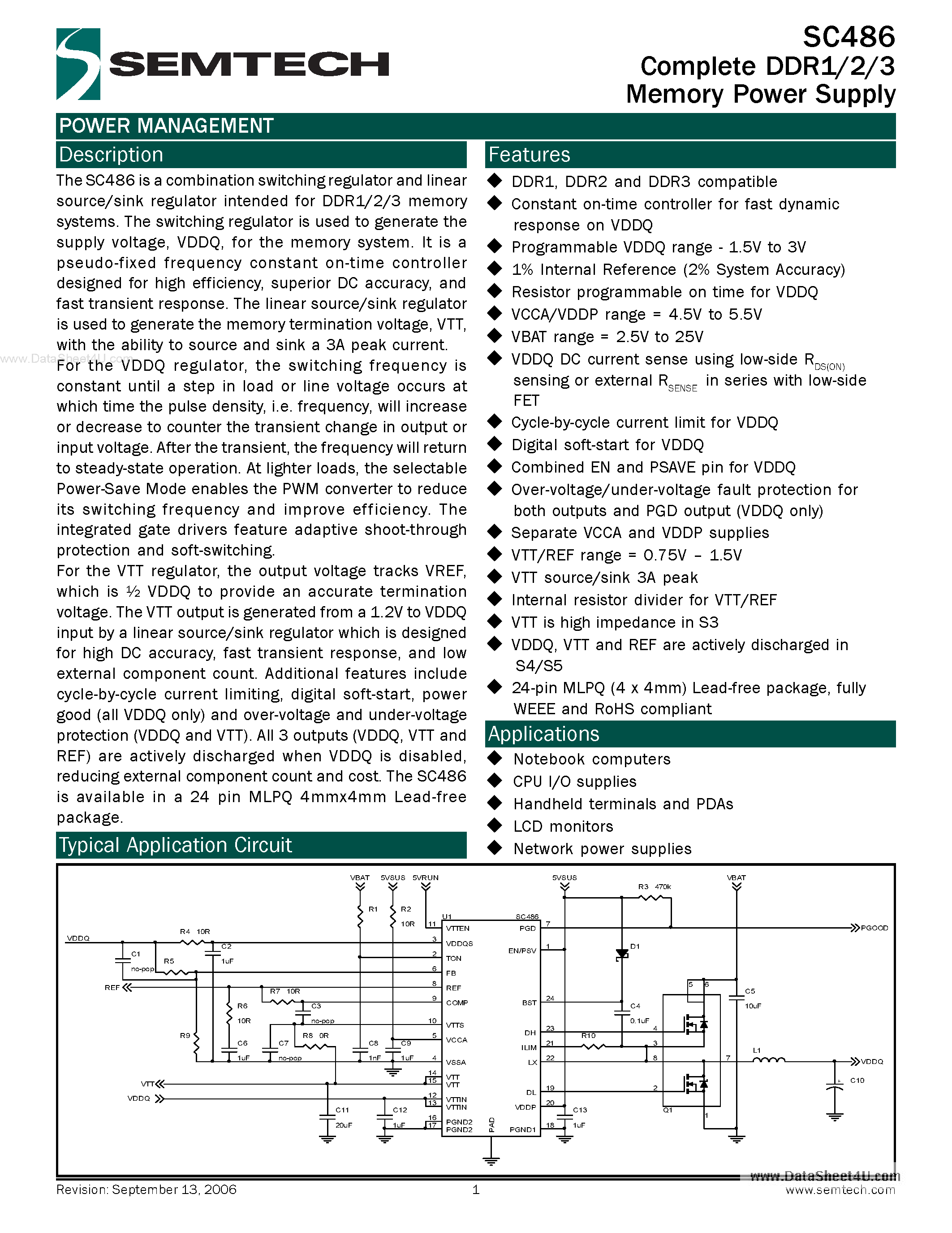 Даташит SC486 - Complete DDR1/2/3 Memory Power Supply страница 1