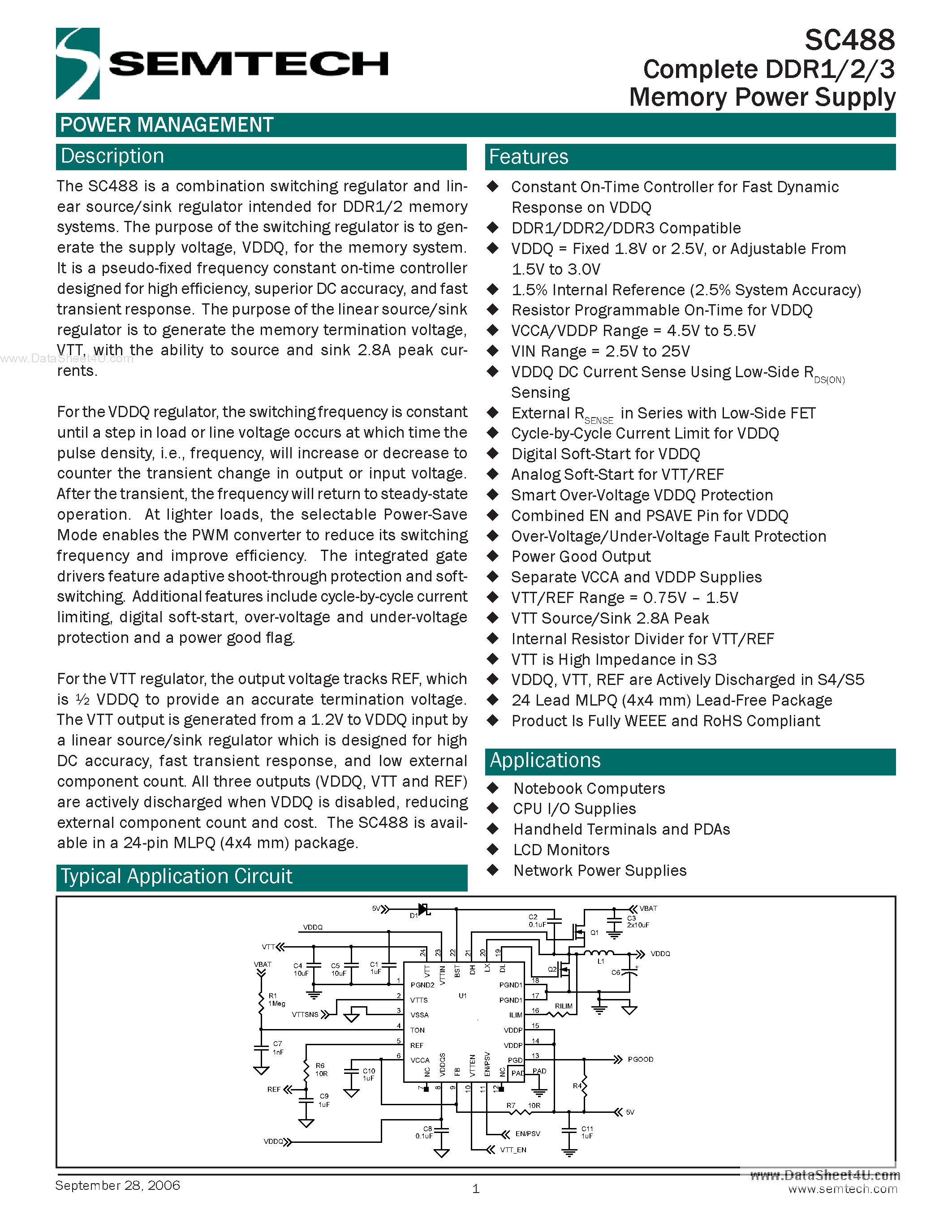 Даташит SC488 - Complete DDR1/2/3 Memory Power Supply страница 1