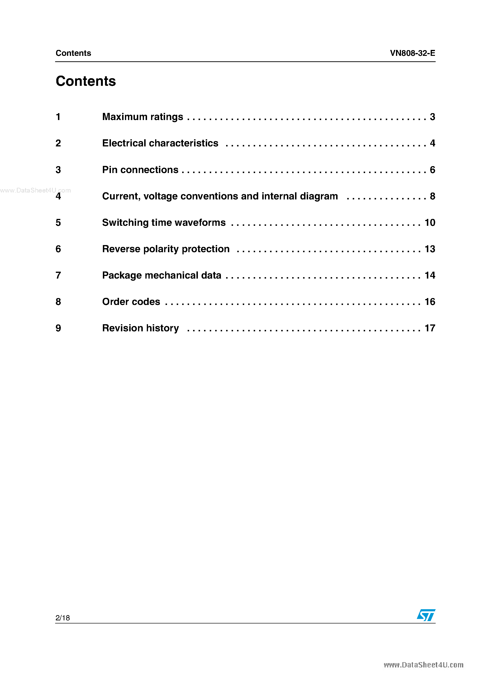 Datasheet VN808-32-E - Octal channel high side driver page 2