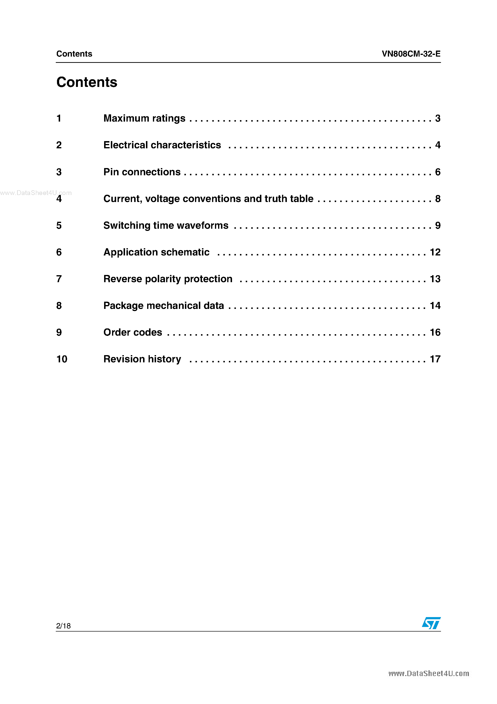 Datasheet VN808CM-32-E - Octal channel high side driver page 2