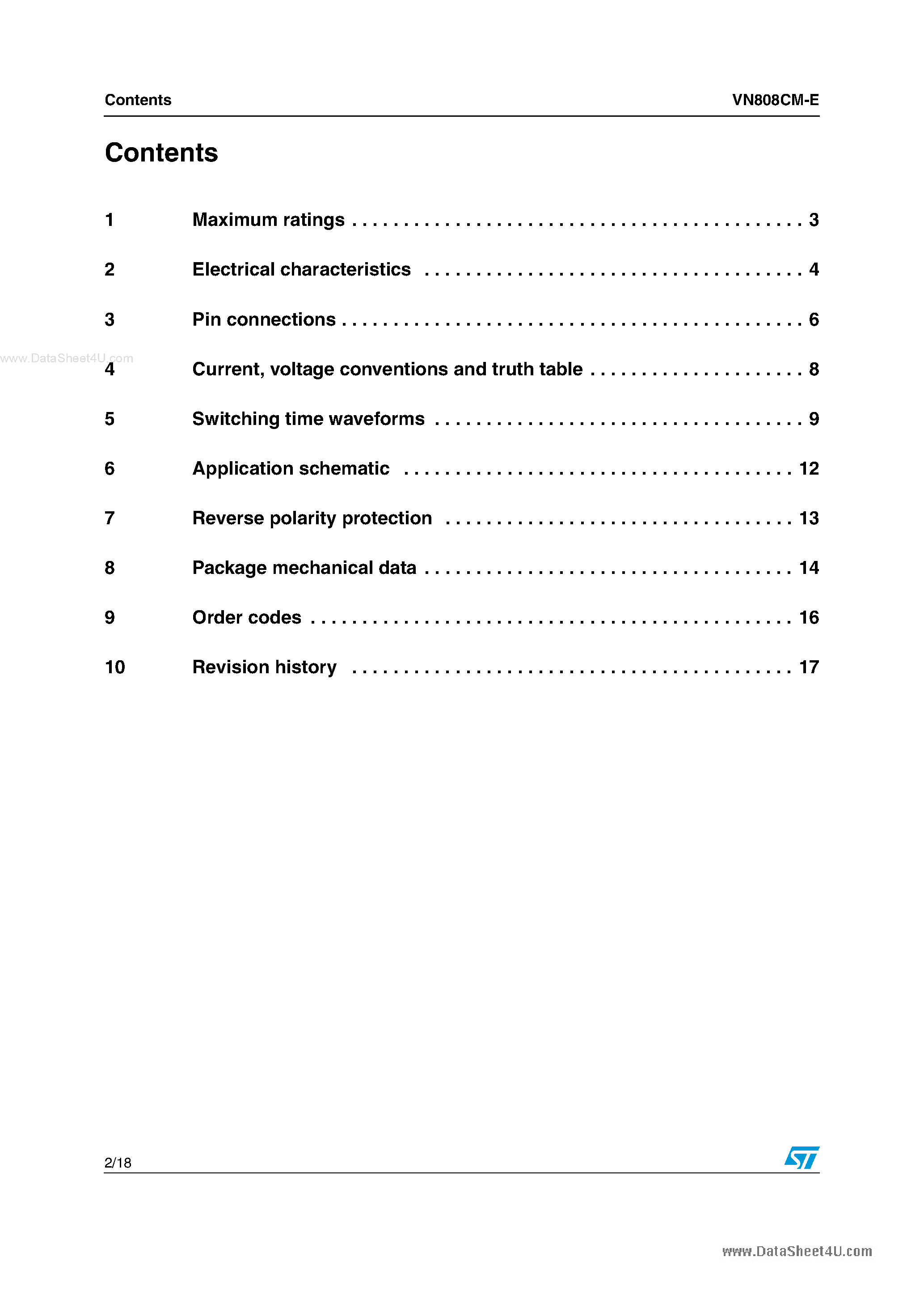 Datasheet VN808CM-E - Octal channel high side driver page 2