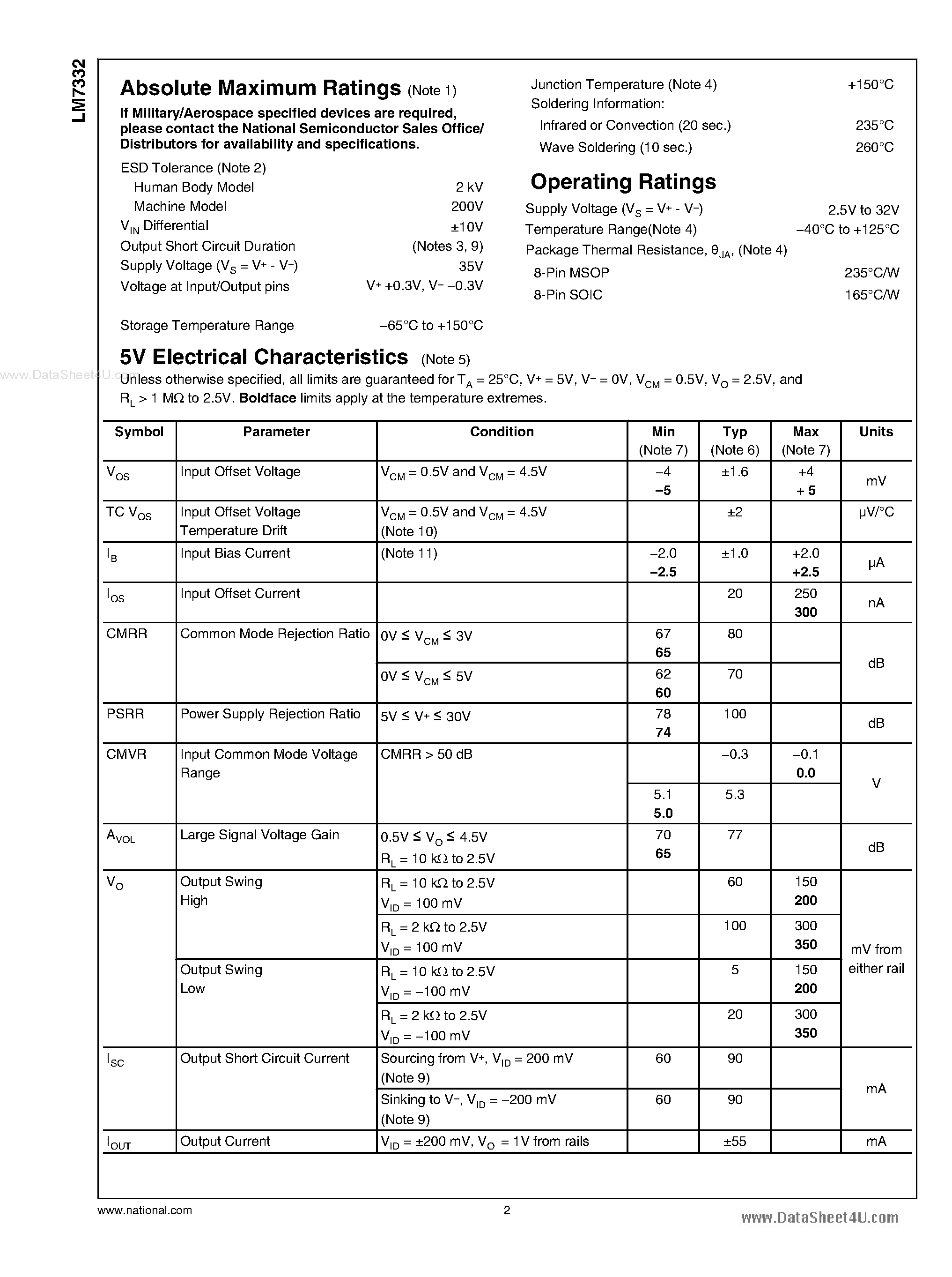 Даташит LM7332 - High Output Operational Amplifier страница 2