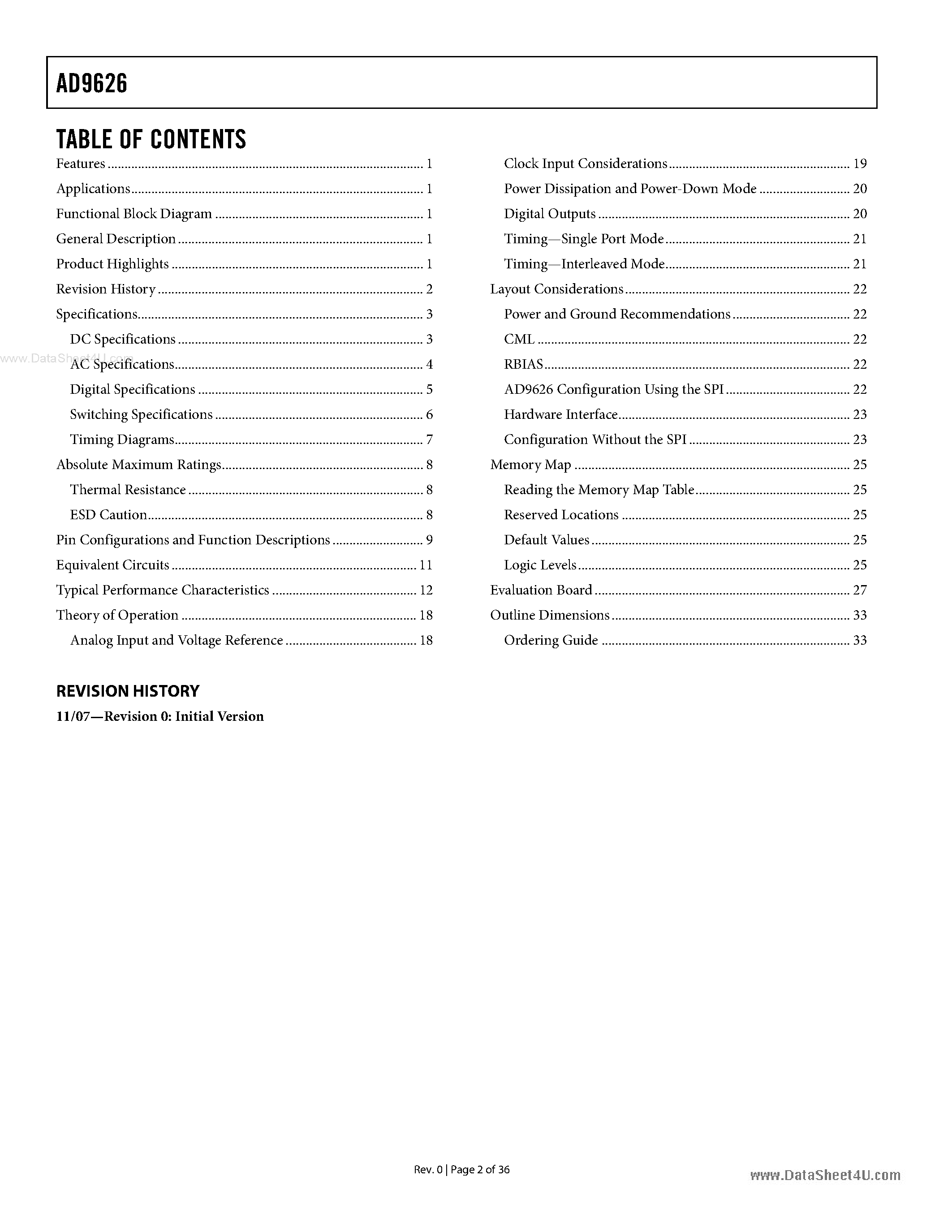 Datasheet AD9626 - 1.8 V Analog-to-Digital Converter page 2