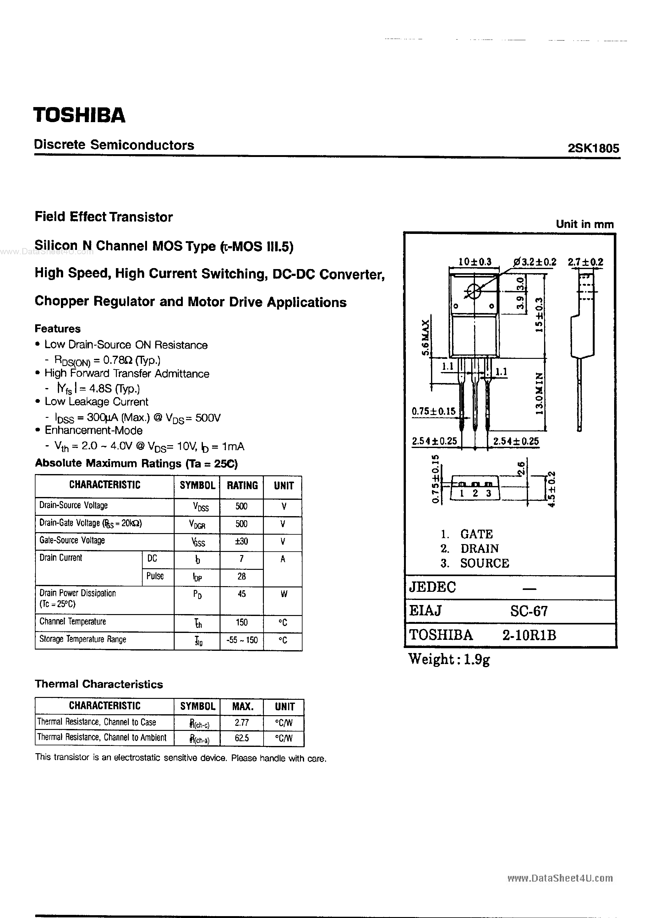 Даташит 2SK1805 - Field Effect Transistor страница 1