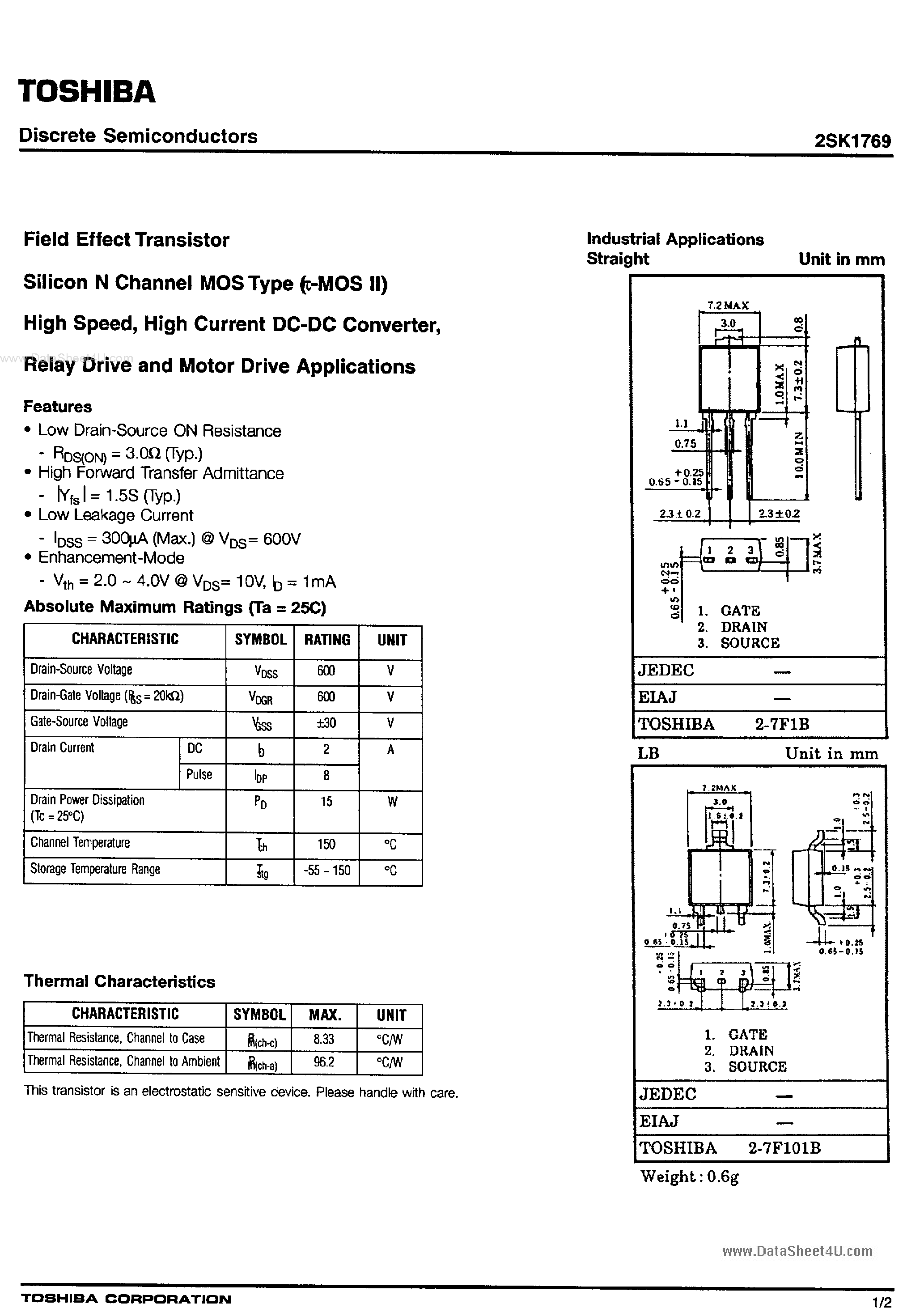 Datasheet 2SK1769 - Field Effect Transistor page 1