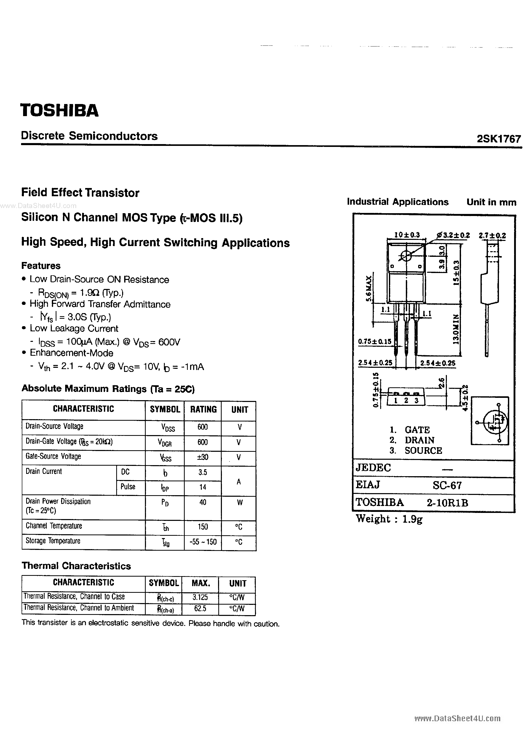 Datasheet 2SK1767 - Field Effect Transistor page 1