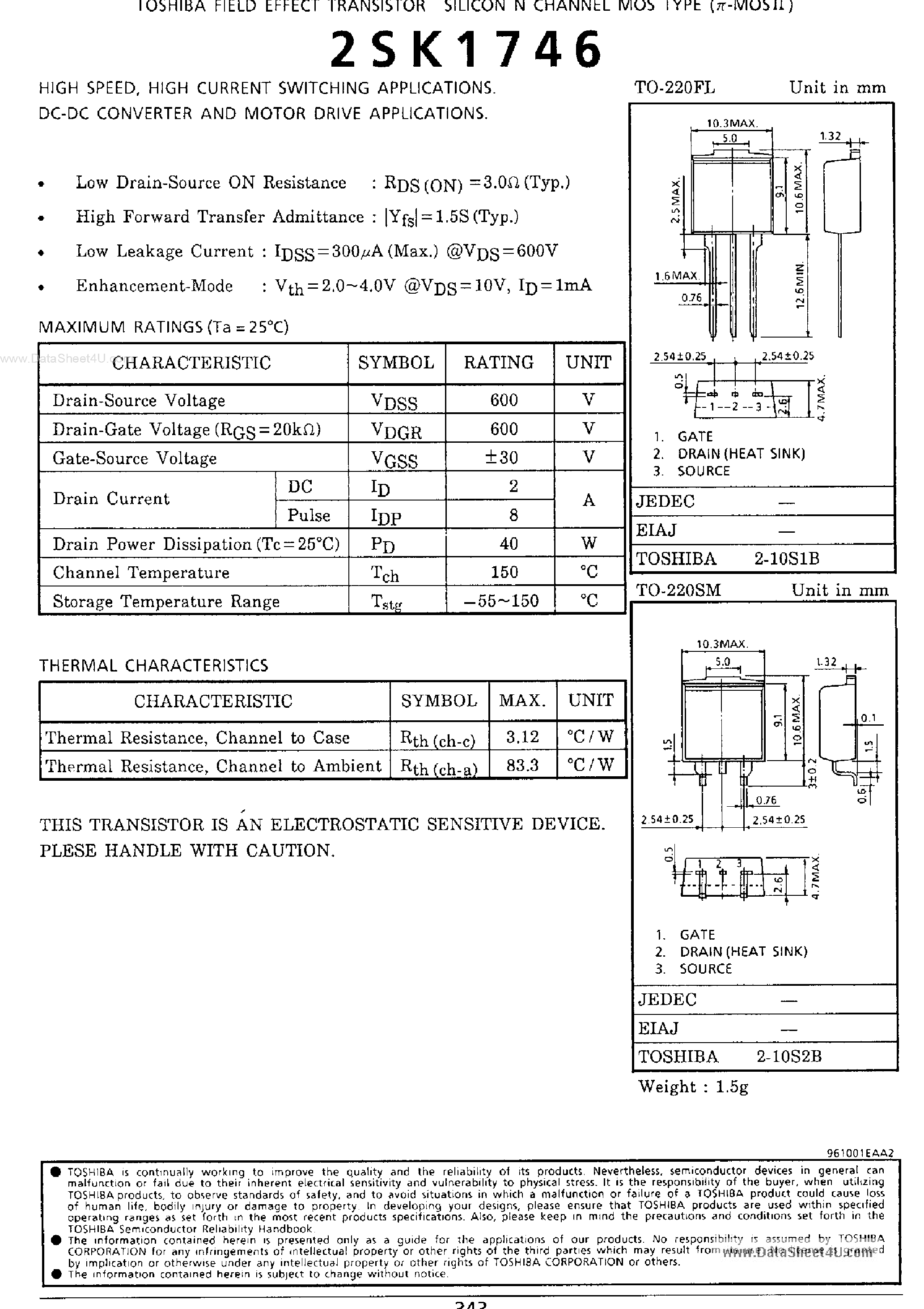 Datasheet 2SK1746 - Field Effect Transistor page 1