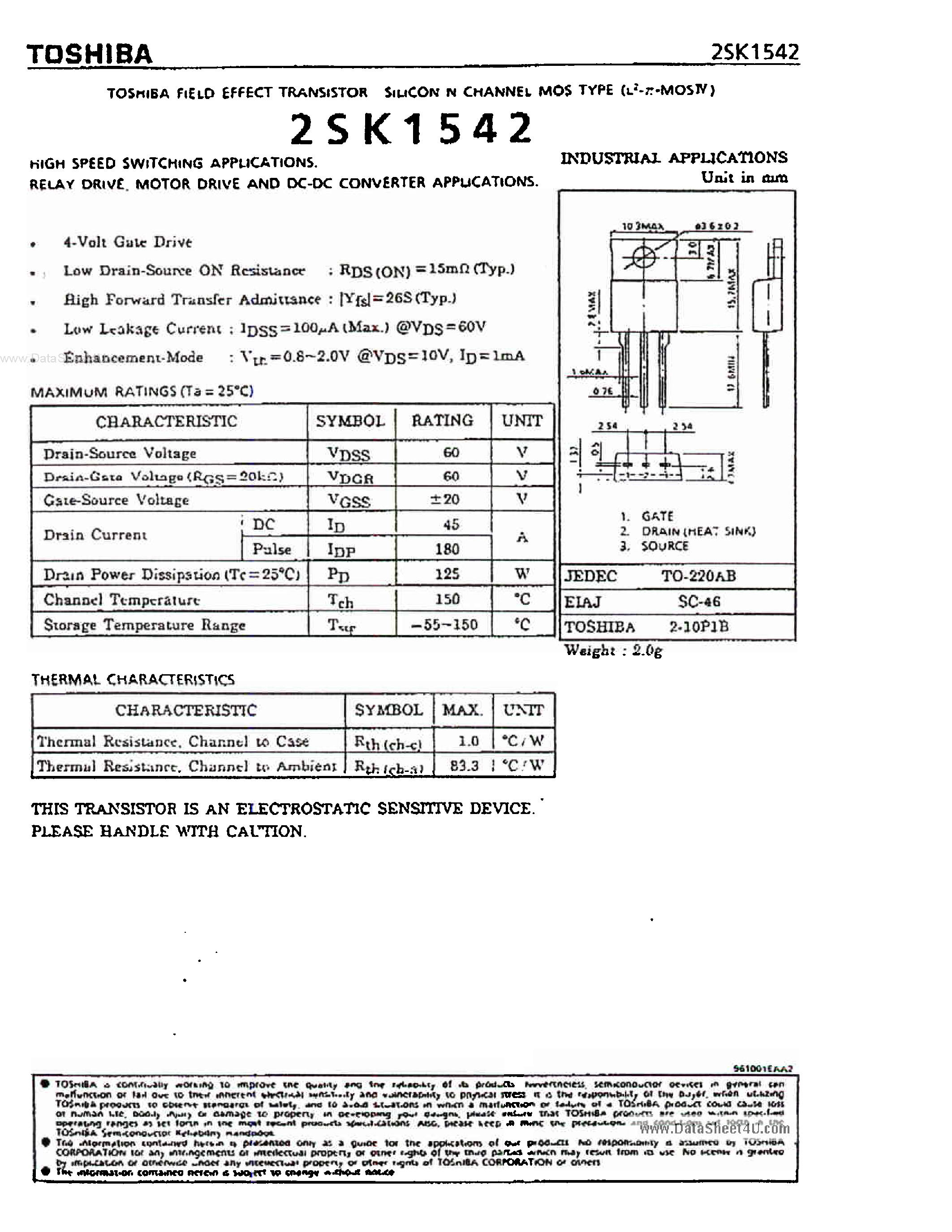 Datasheet 2SK1542 - Field Effect Transistor page 1