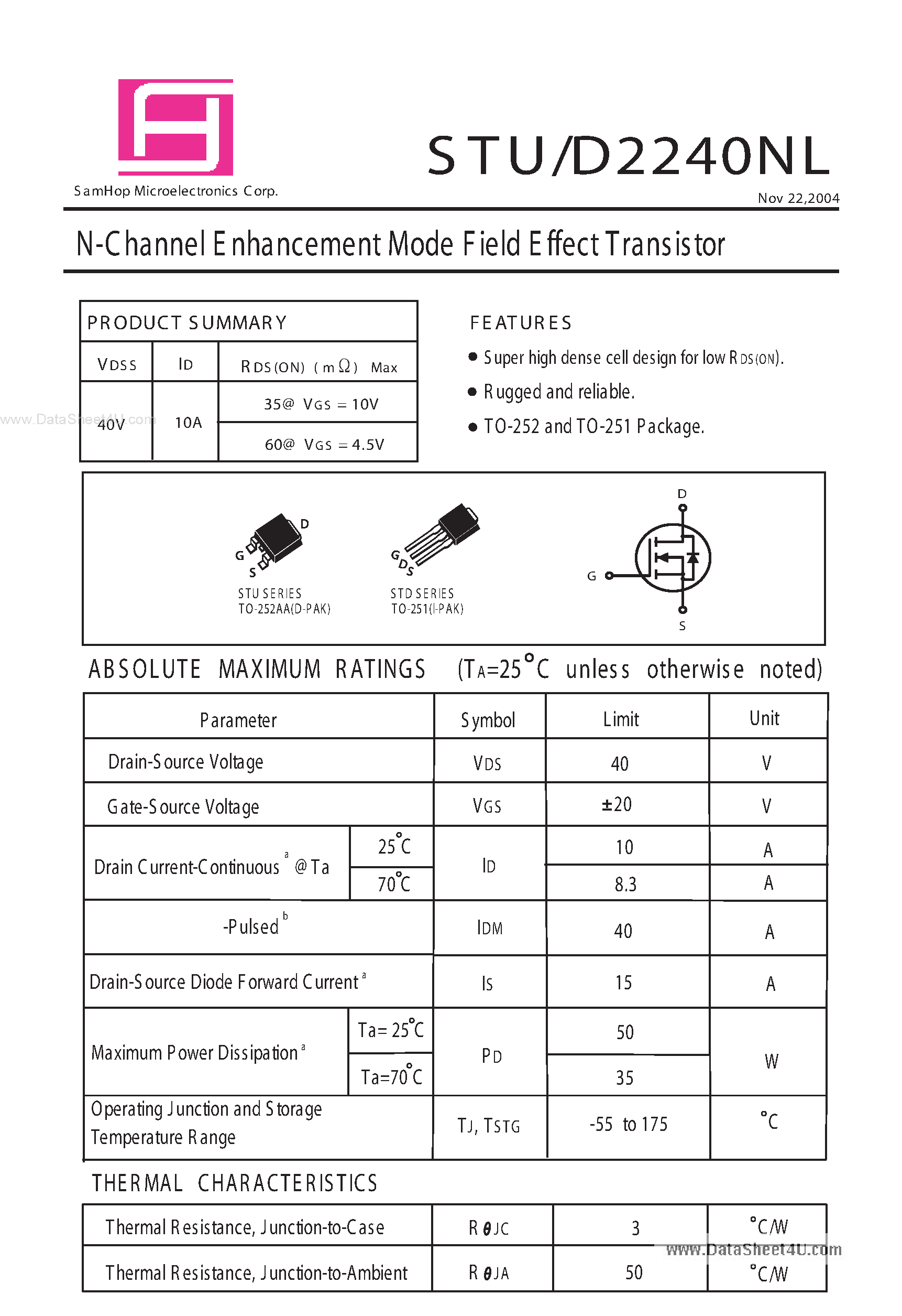 Datasheet STU2240NL - N-Channel Enhancement Mode Field Effect Transistor page 1