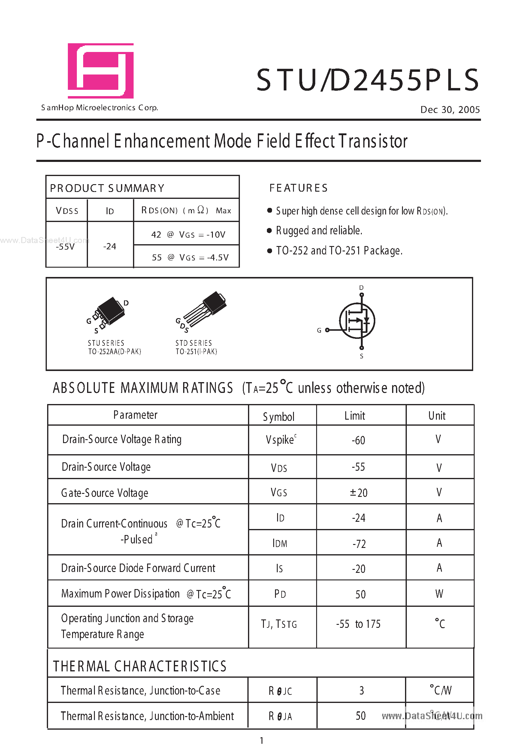 Datasheet STU2455PLS - P-Channel Enhancement Mode Field Effect Transistor page 1