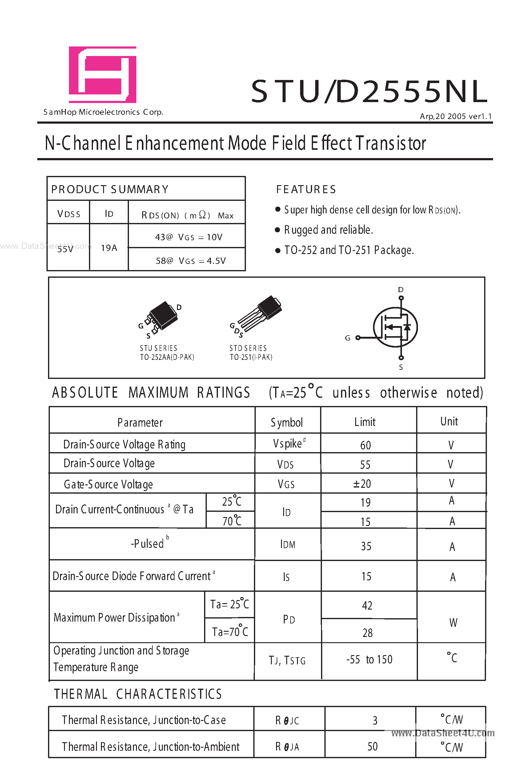 Datasheet STU2555NL - N-Channel Enhancement Mode Field Effect Transistor page 1