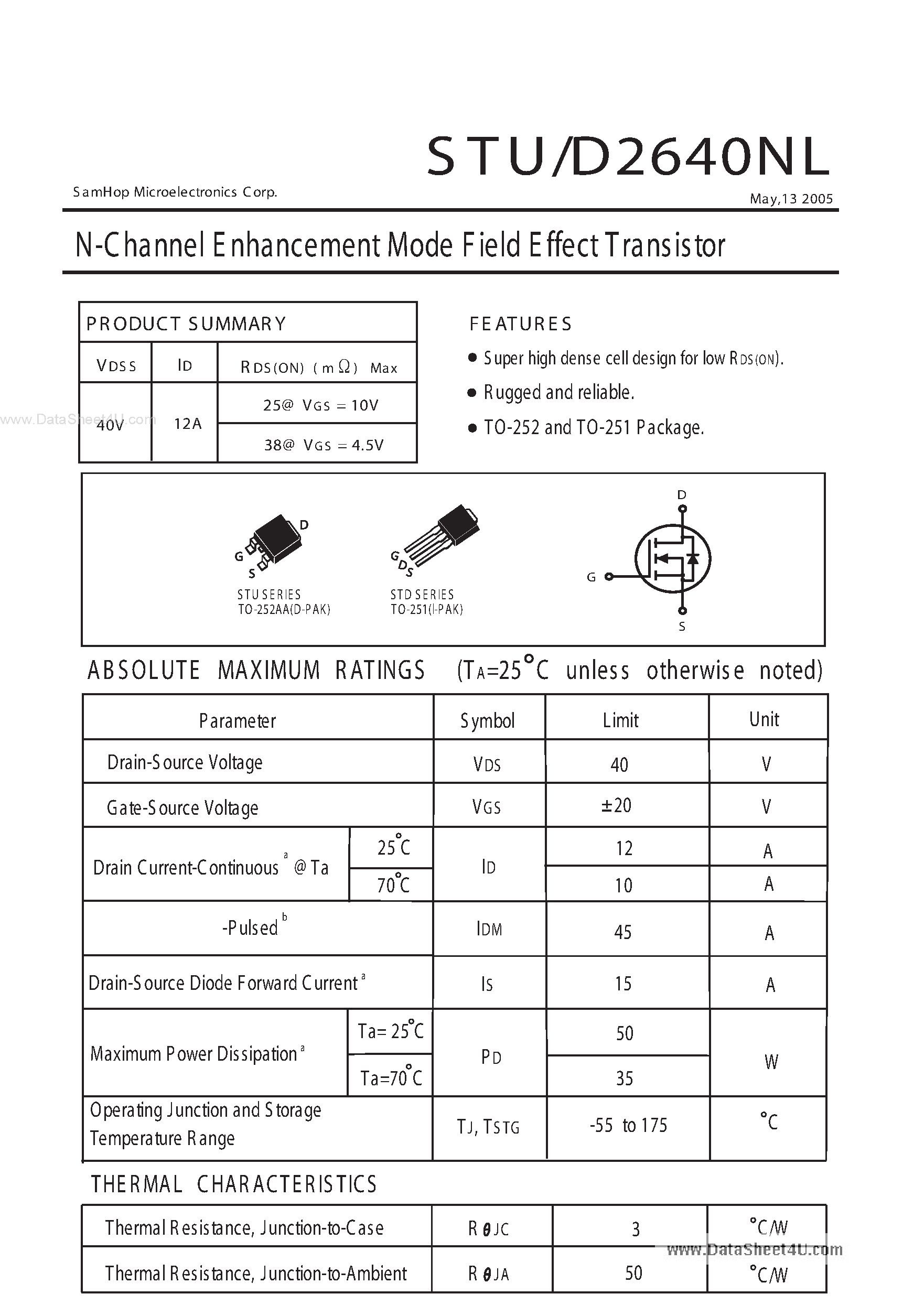 Datasheet STU2640NL - N-Channel Enhancement Mode Field Effect Transistor page 1