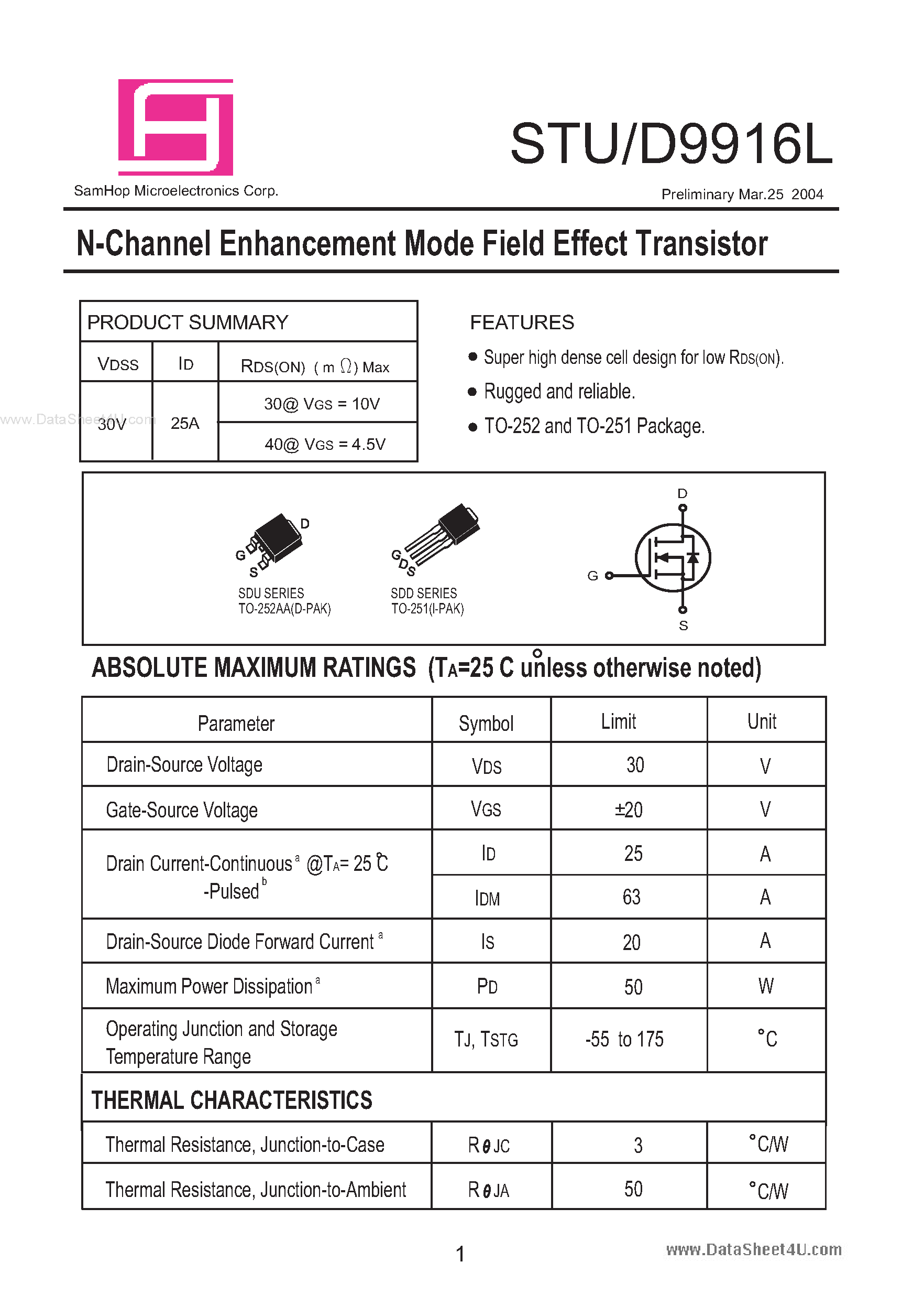 Даташит STU9916L - N-Channel Enhancement Mode Field Effect Transistor страница 1