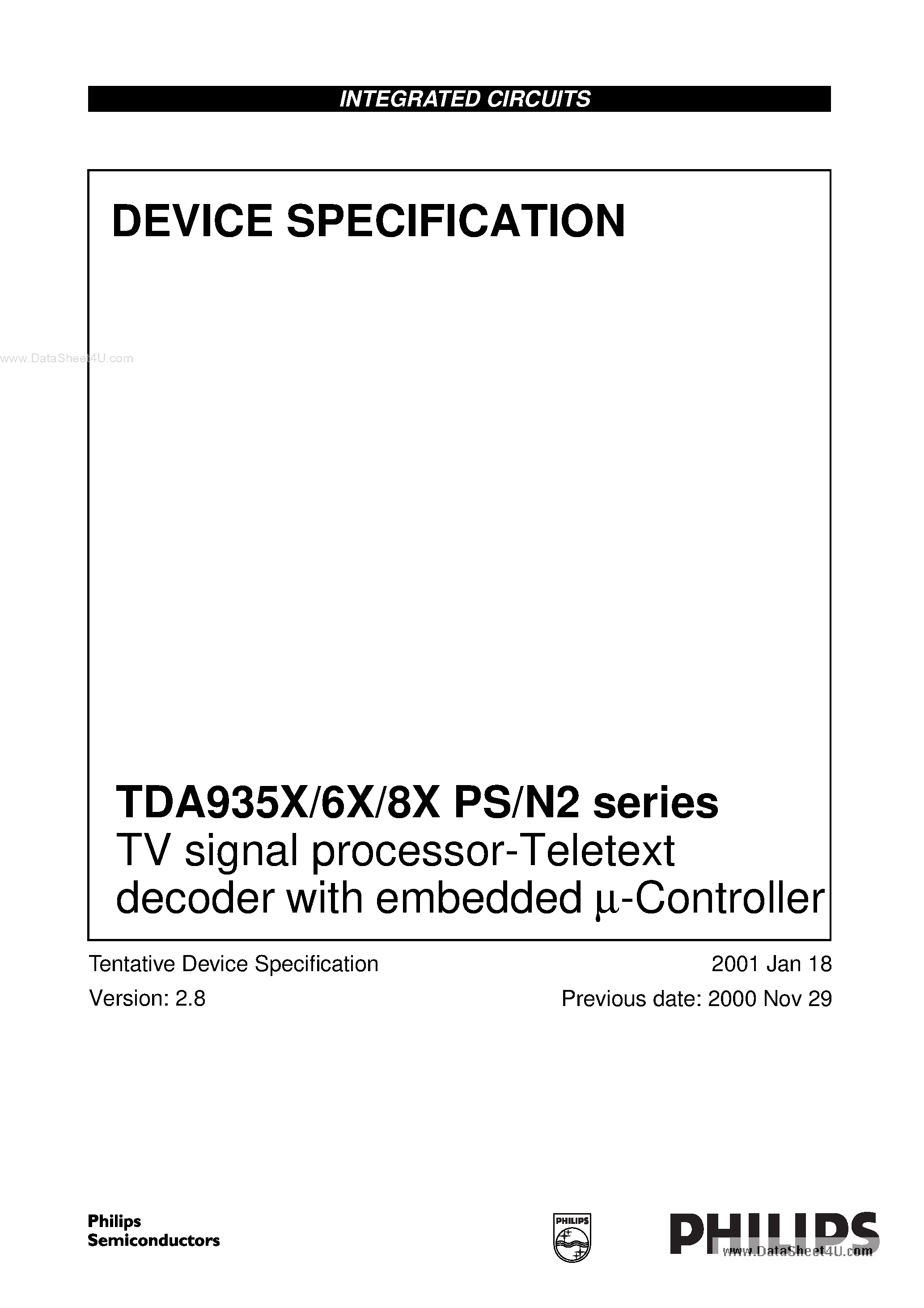 Даташит TDA935xPS/N2 - TV Signal Processor страница 1