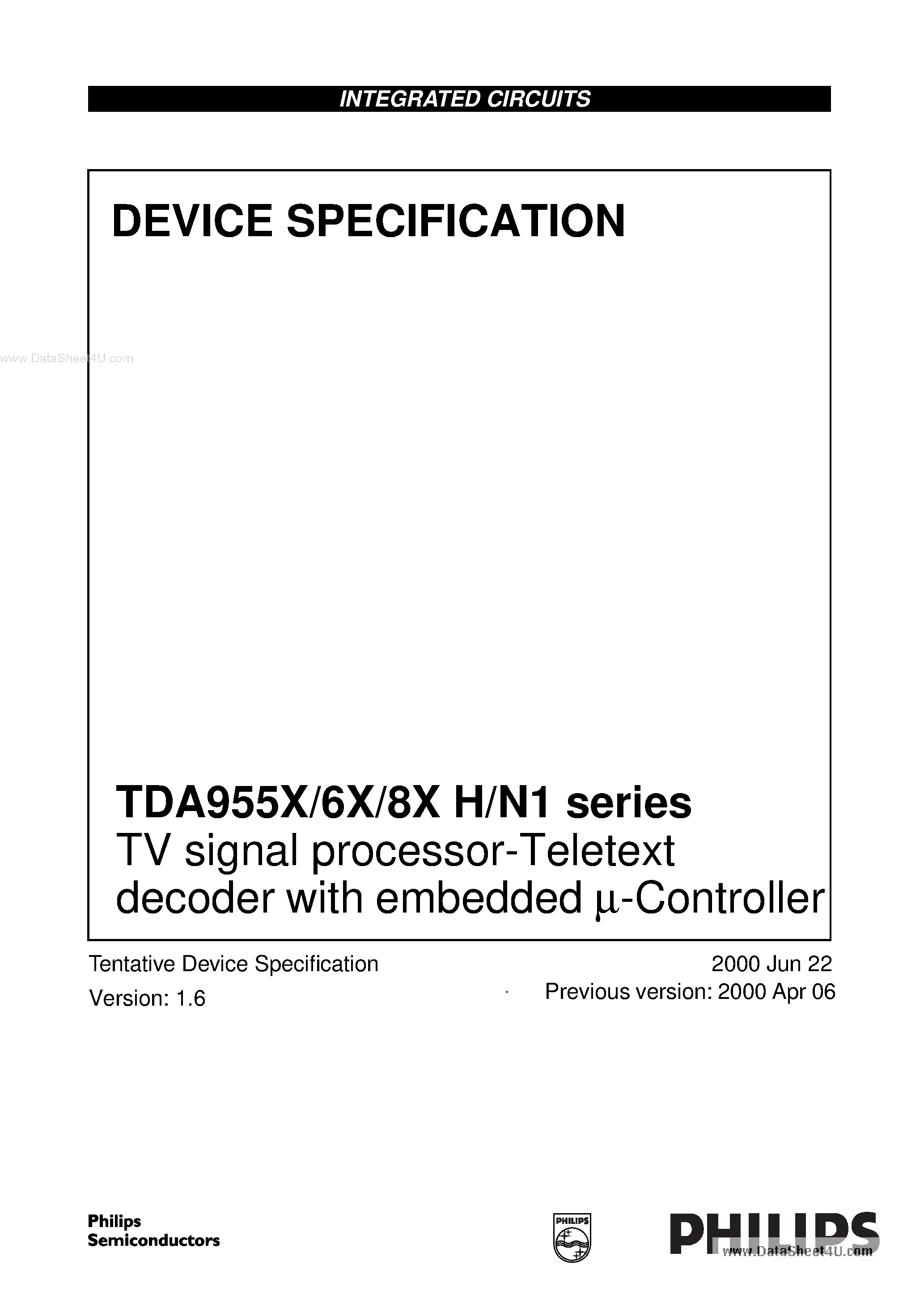 Даташит TDA955xH - TV Signal Processor страница 1