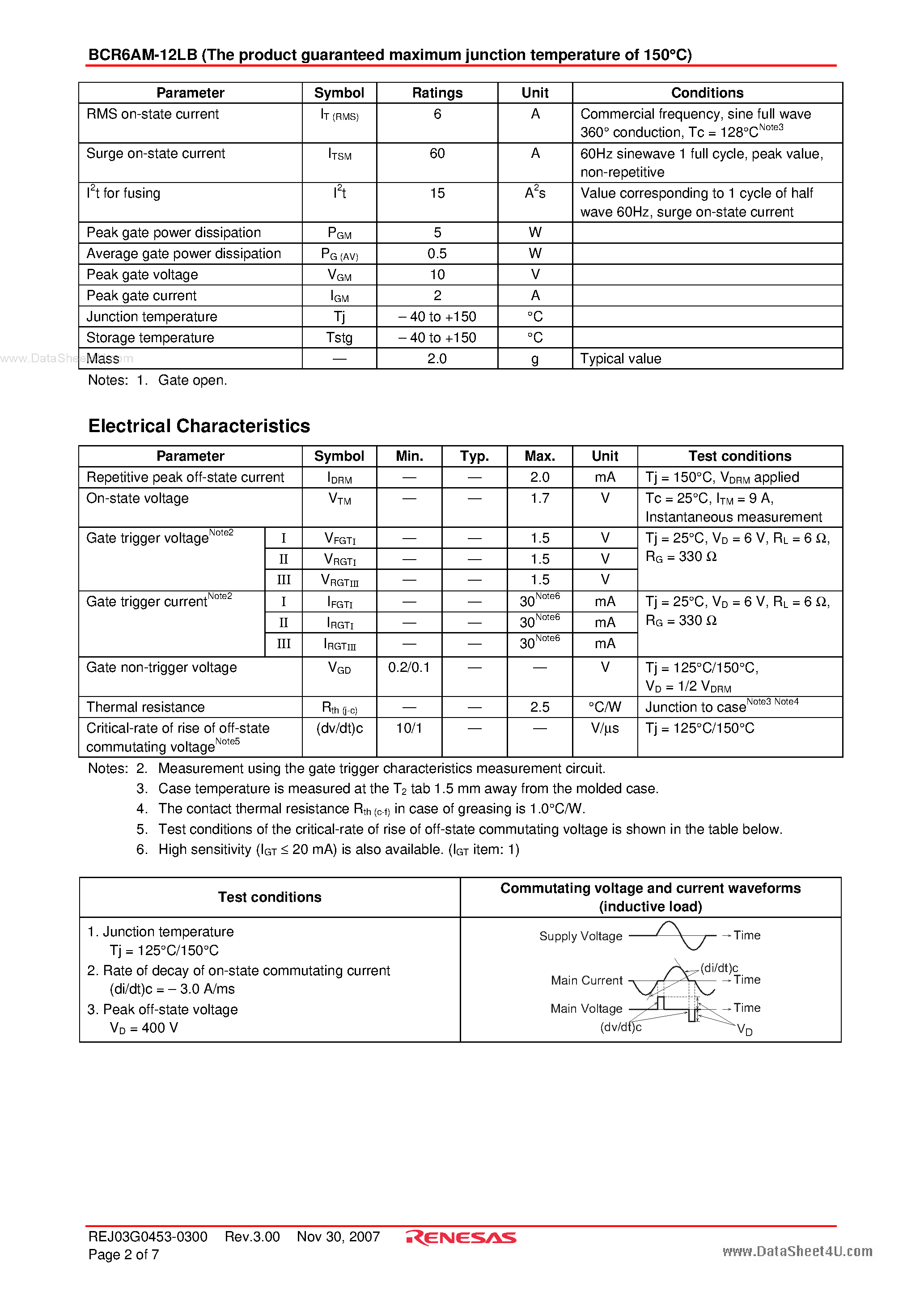 Даташит BCR6AM-12LB - Triac Medium Power Use страница 2