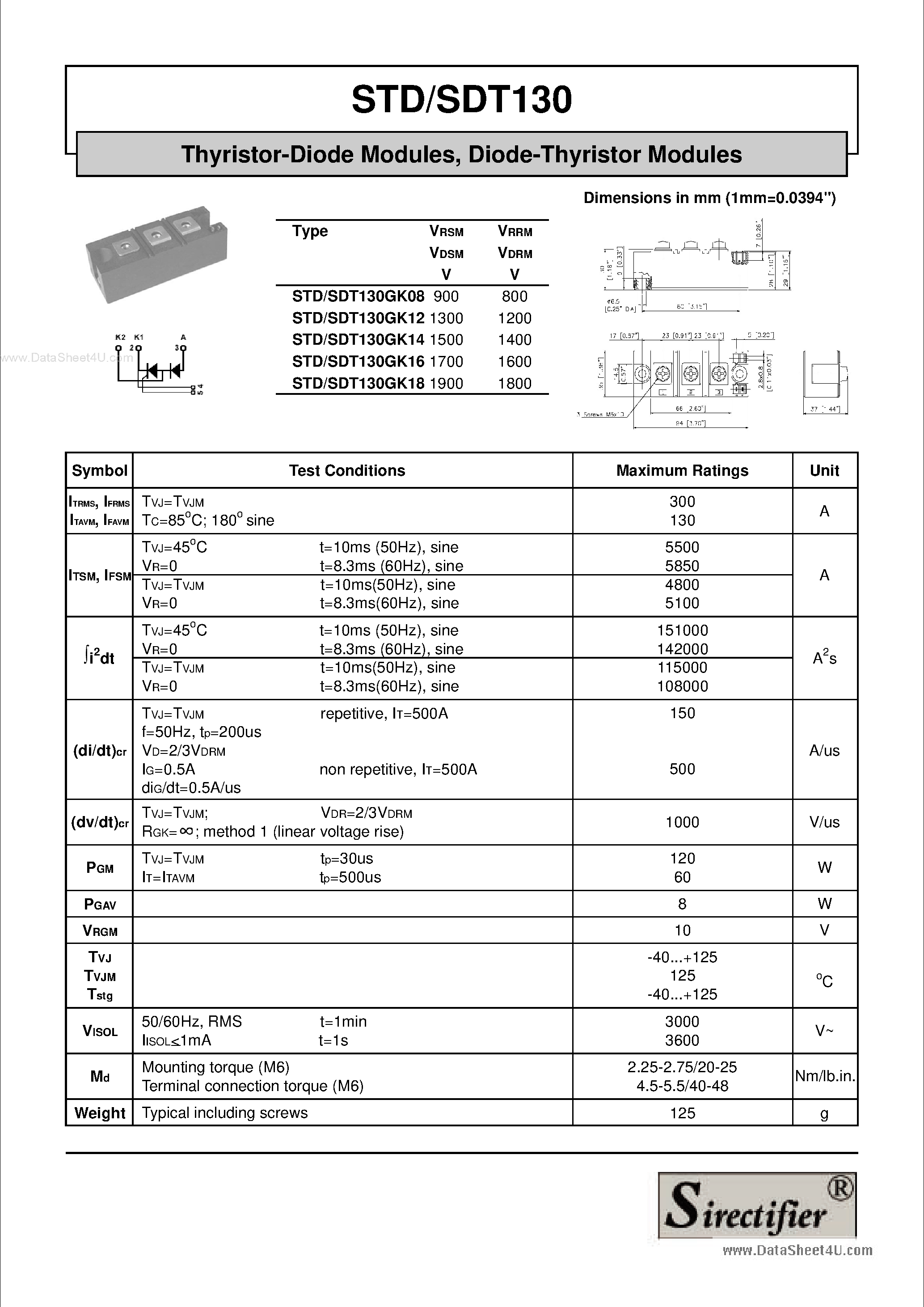 Datasheet STD130 - Thyristor-Diode Modules page 1