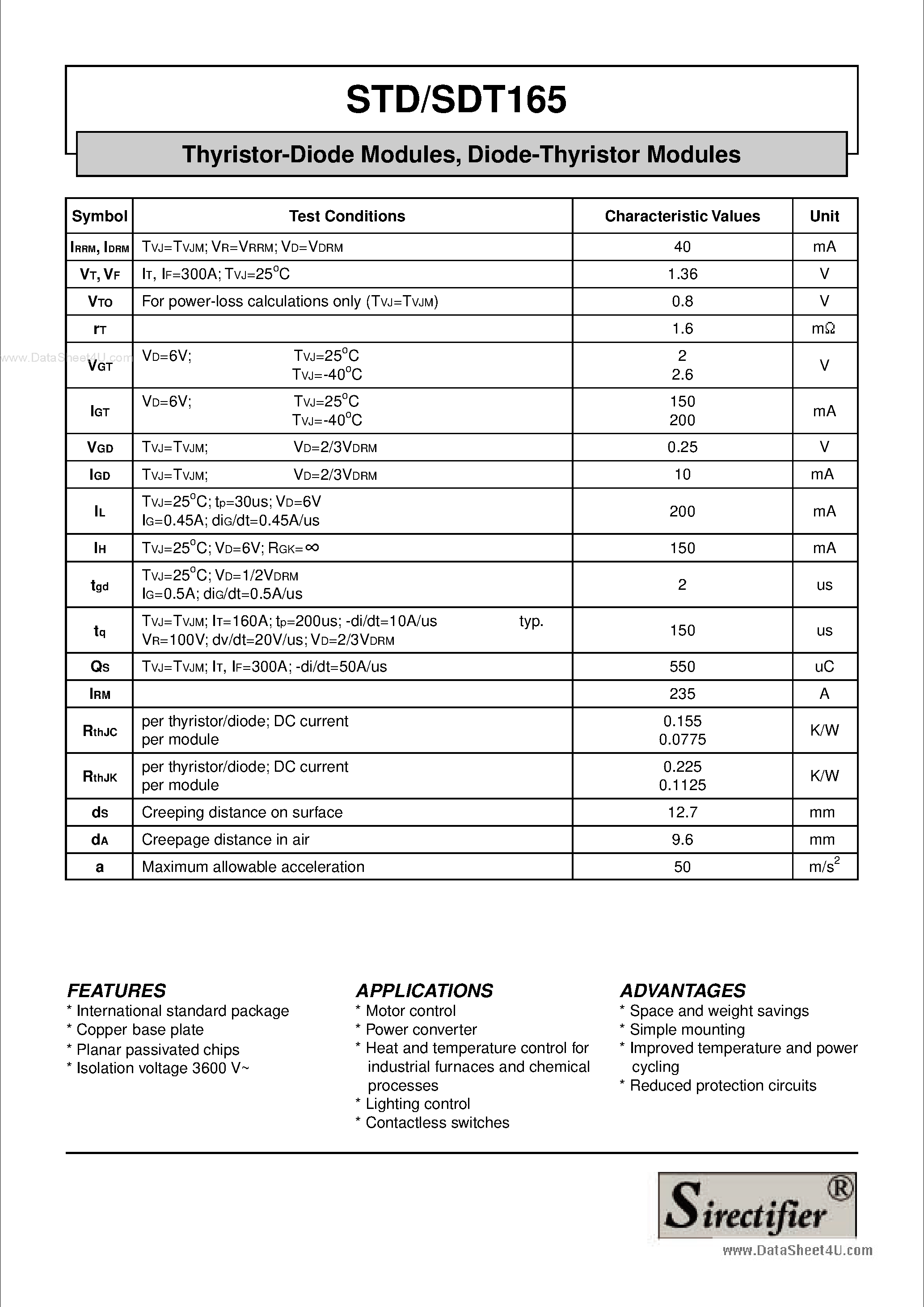 Даташит STD165 - Thyristor-Diode Modules страница 2