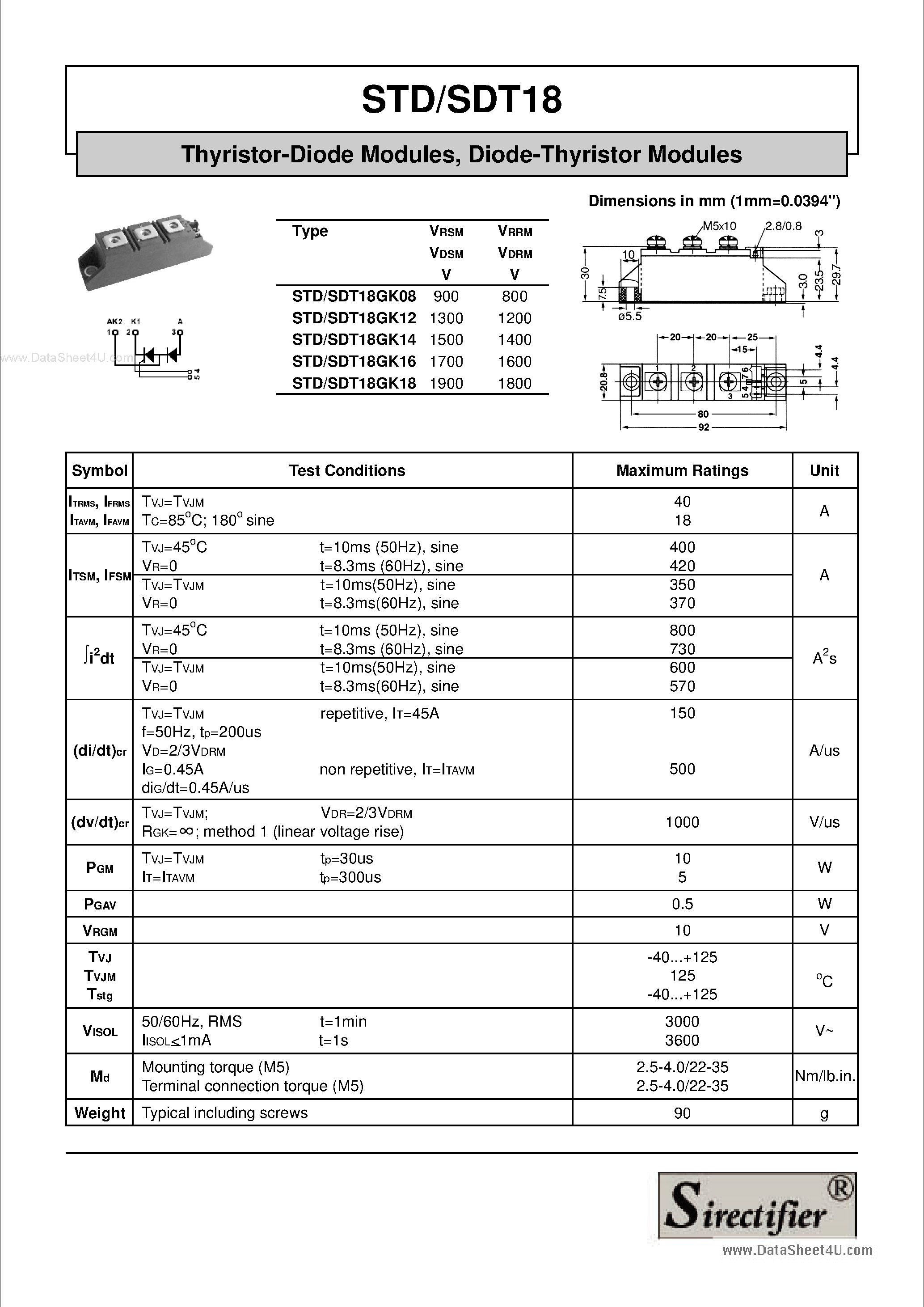 Даташит STD18 - Thyristor-Diode Modules страница 1