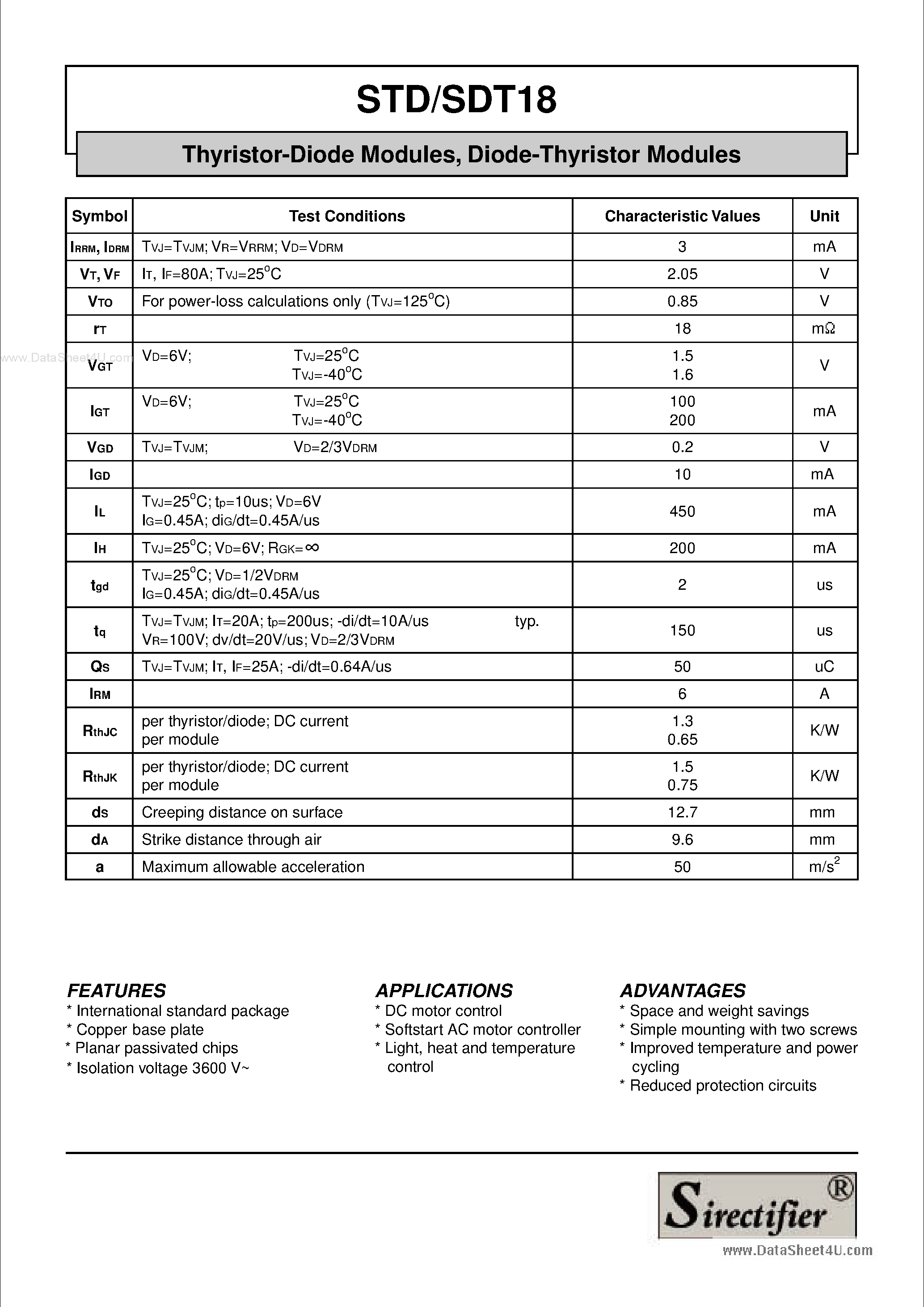 Даташит STD18 - Thyristor-Diode Modules страница 2