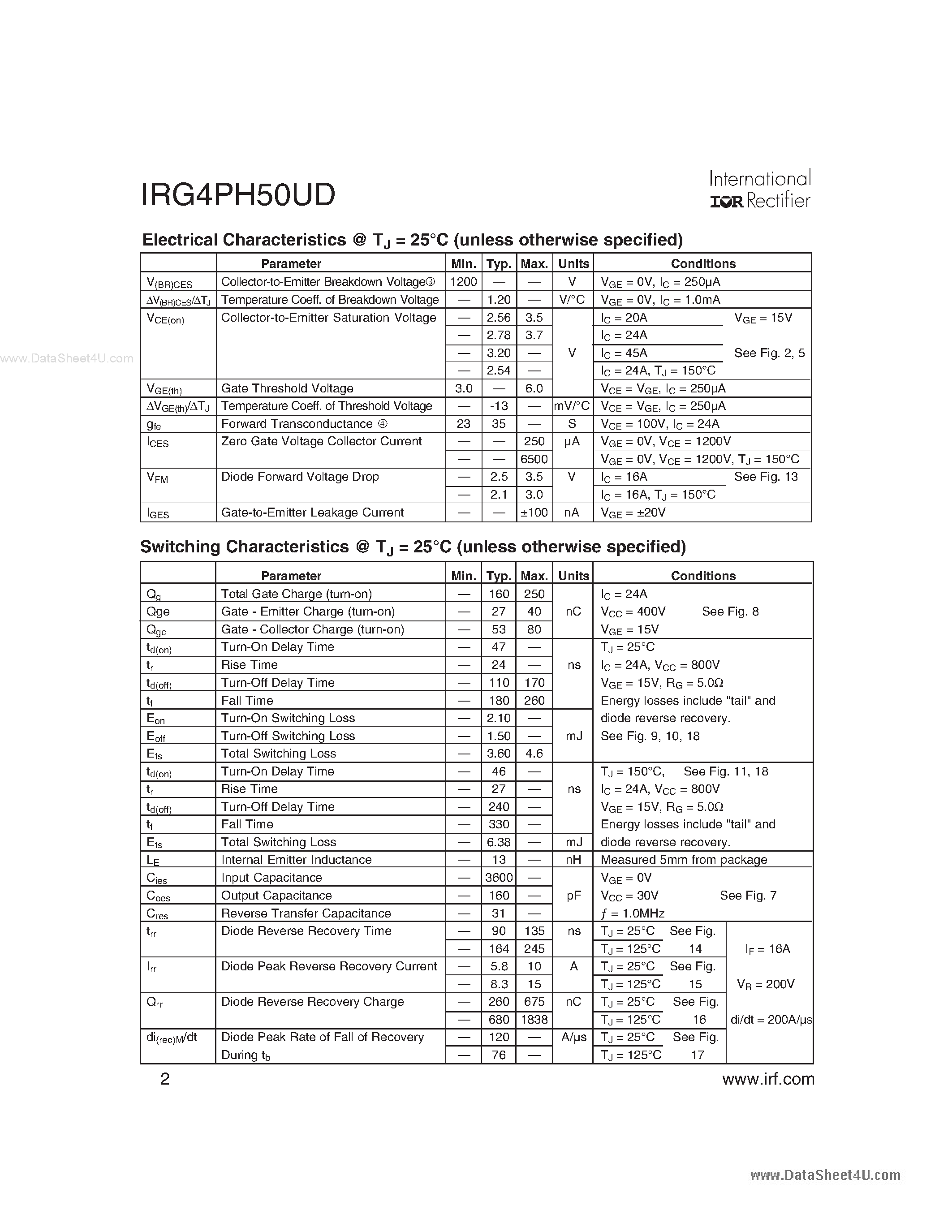Даташит на микросхему G4PH50UD страница 2 Даташит G4PH50UD - Search -----> IRG4PH50UD страница 2