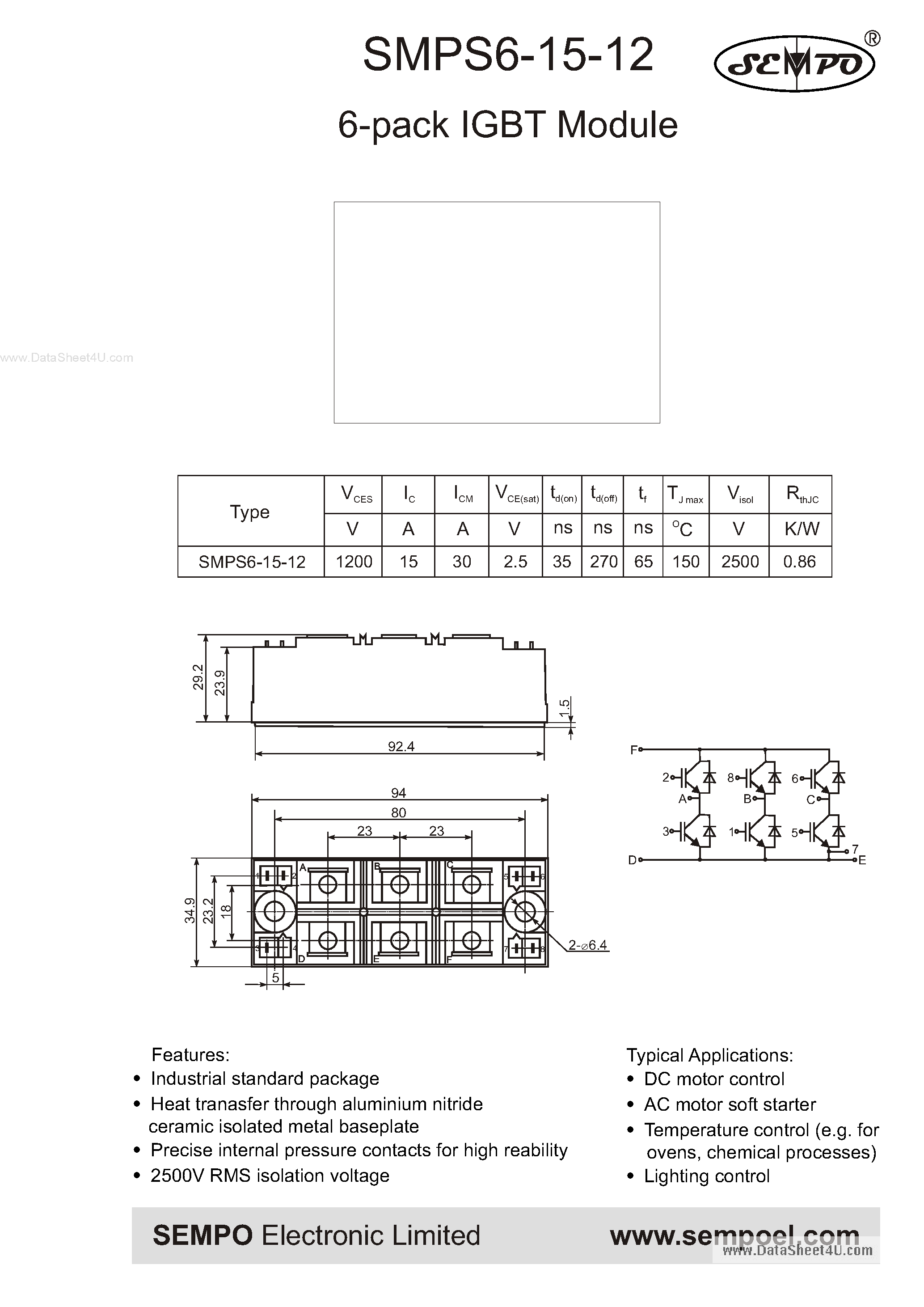 Даташит SMPS6-15-12 - 6-pack IGBT Module страница 1